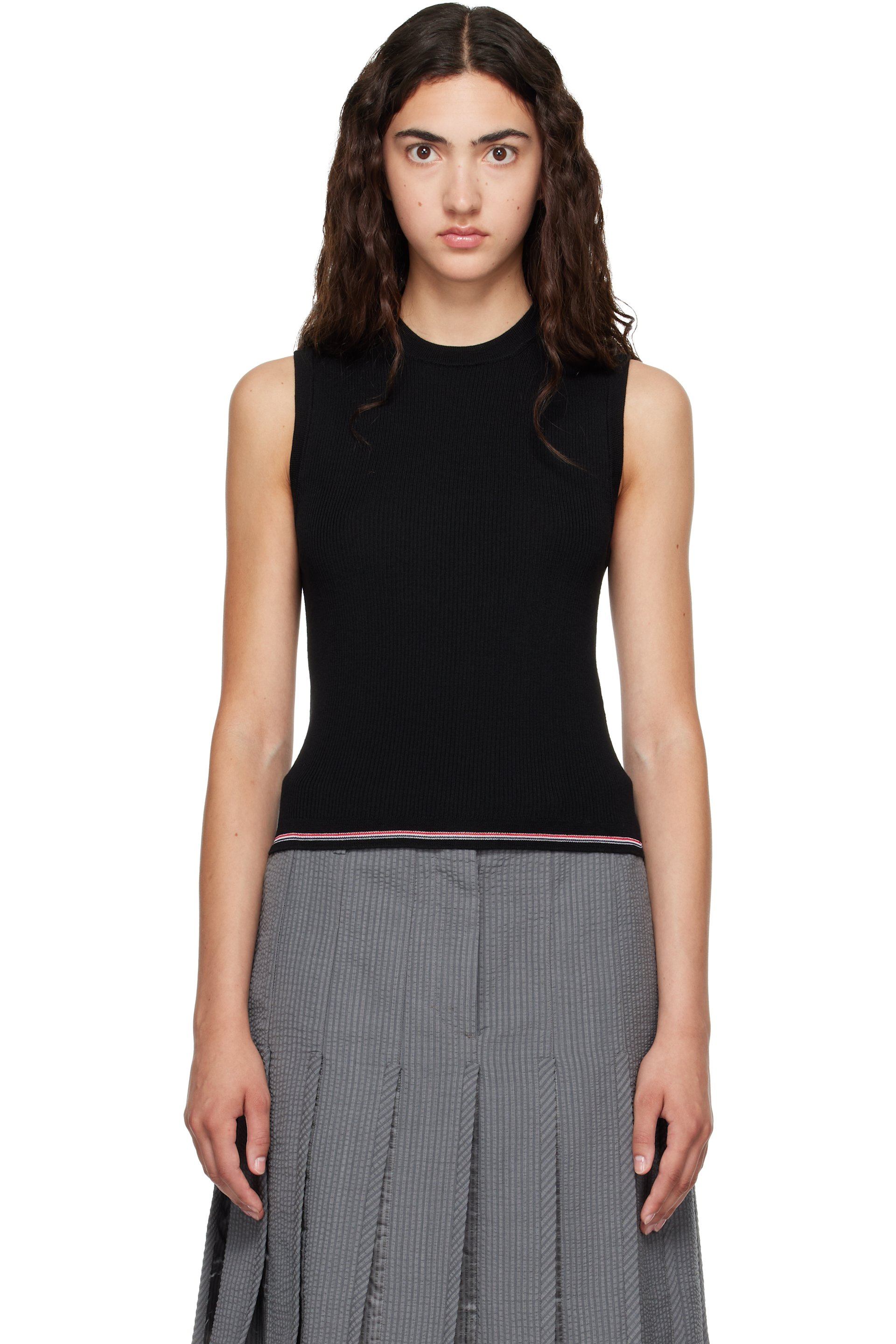 Thom Browne - Black Merino Wool RWB Stripe Tank Top