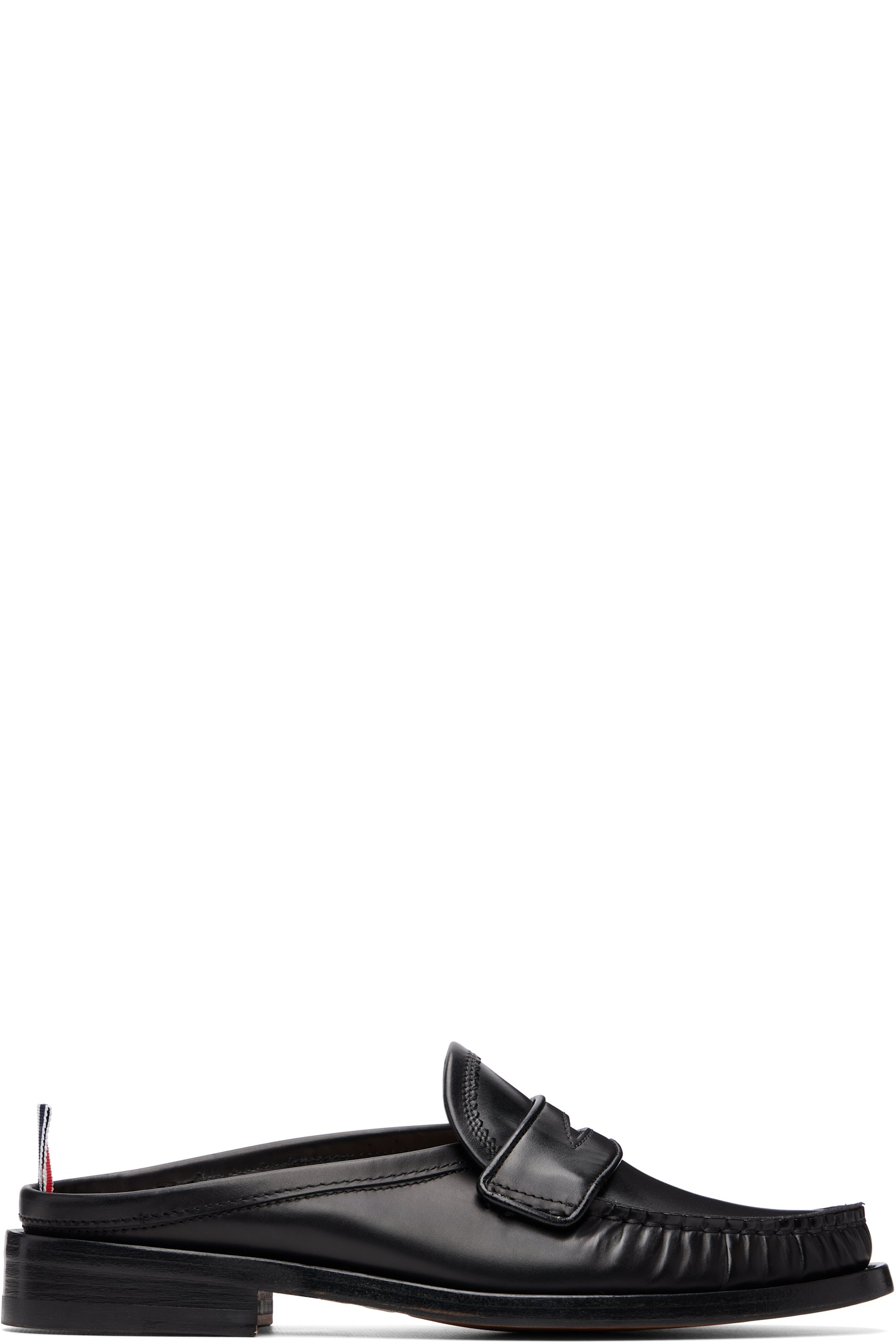 Thom Browne - Black Calf Leather Sole Pleated Varsity Slip-on Loafers
