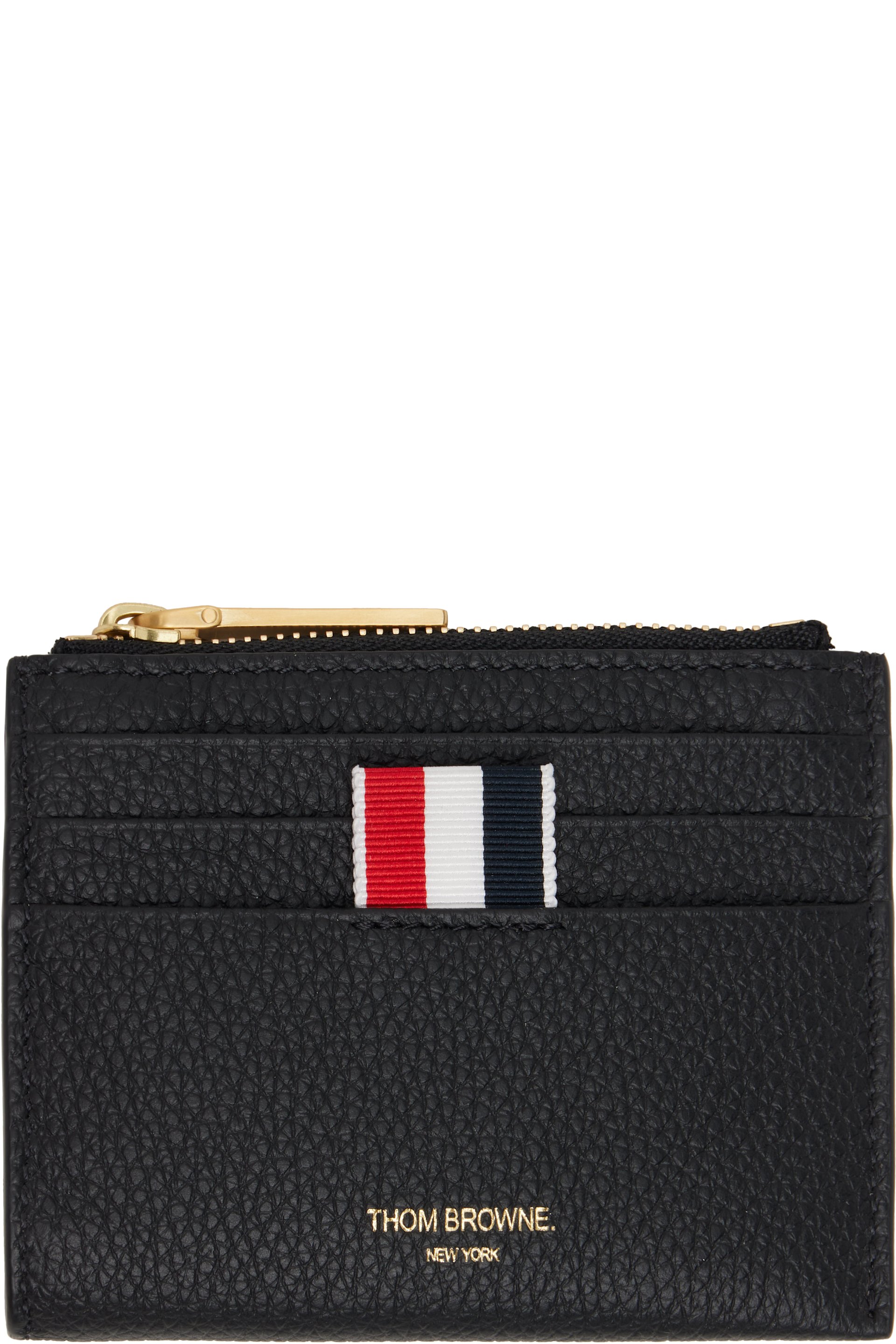 Thom Browne - Porte-carte noir en cuir grainé à glissière