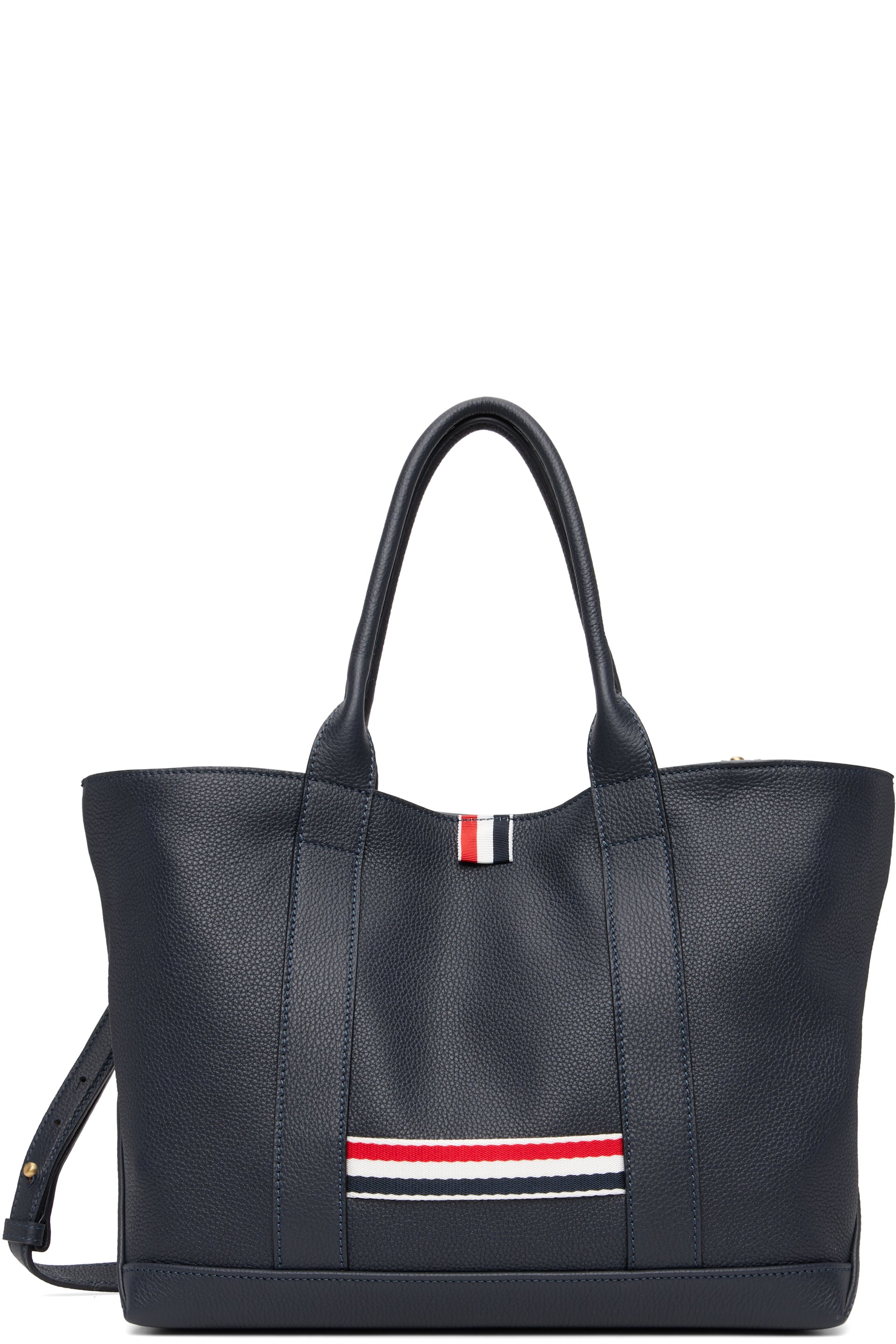 Thom Browne - 海军蓝小号 Soft Pebble Grain Leather Tool 托特包