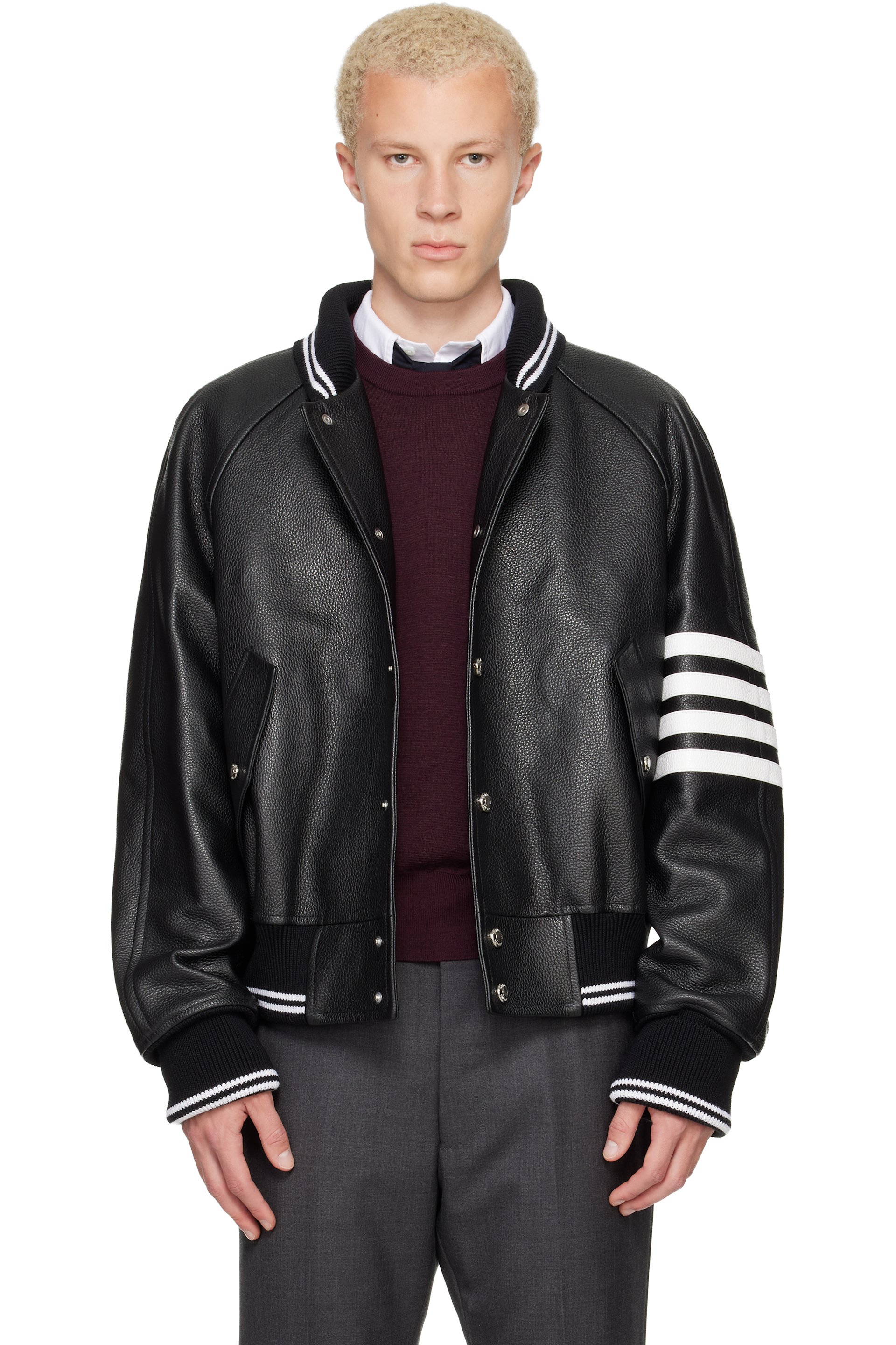 Thom Browne - Black Raglan Sleeve Oversized Leather Blouson Jacket