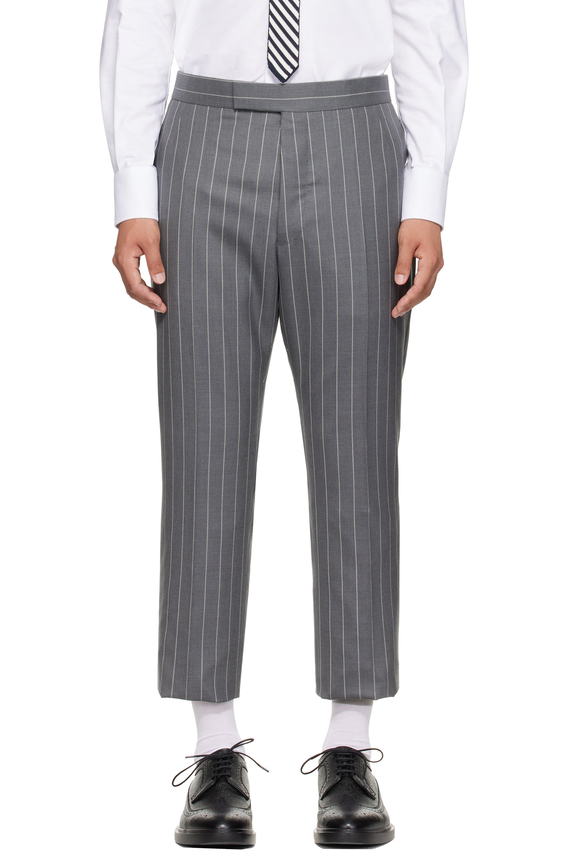 Thom Browne - Gray Chalk Stripe Trousers
