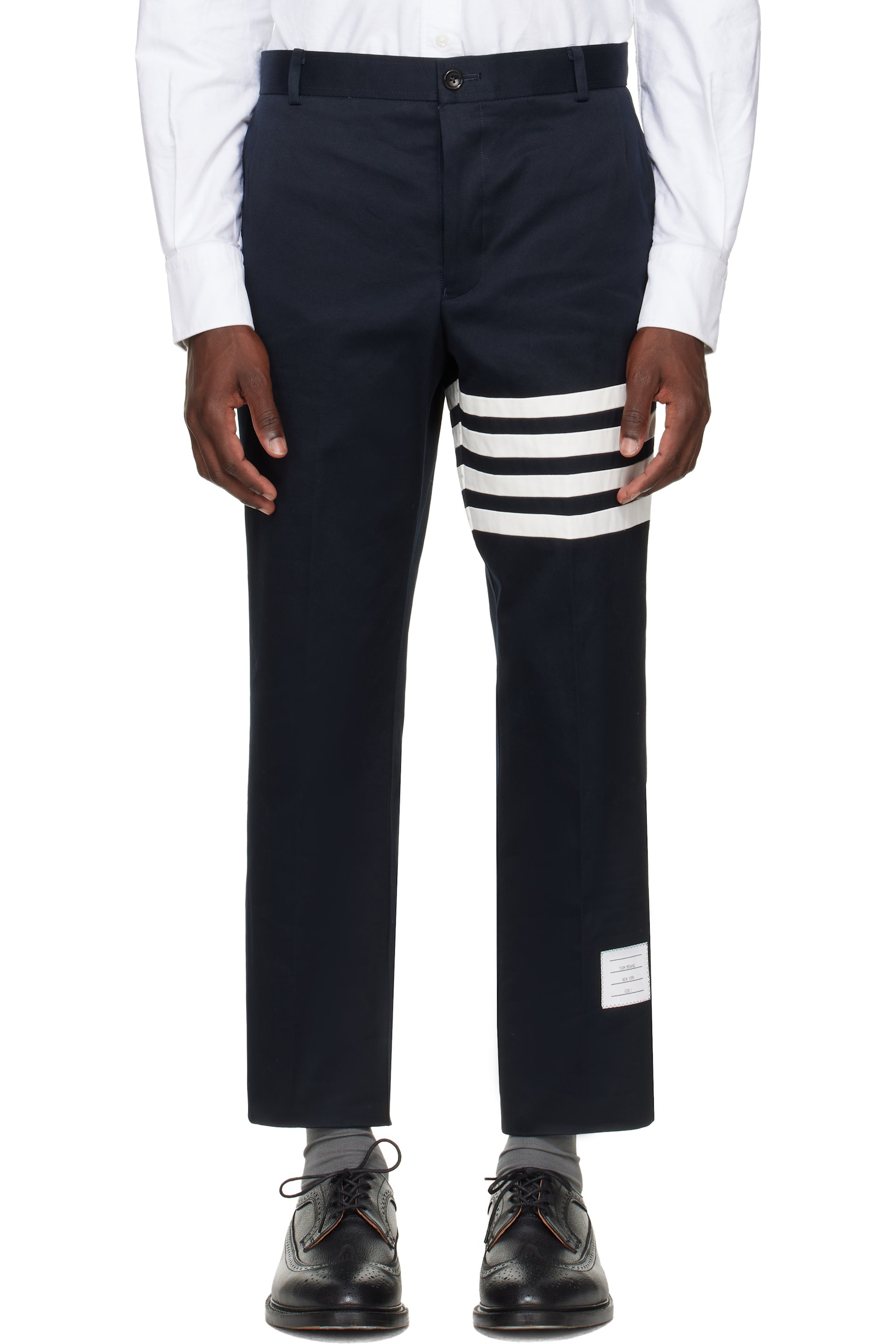 Thom Browne - Navy Cotton Twill 4-Bar Unconstructed Trousers
