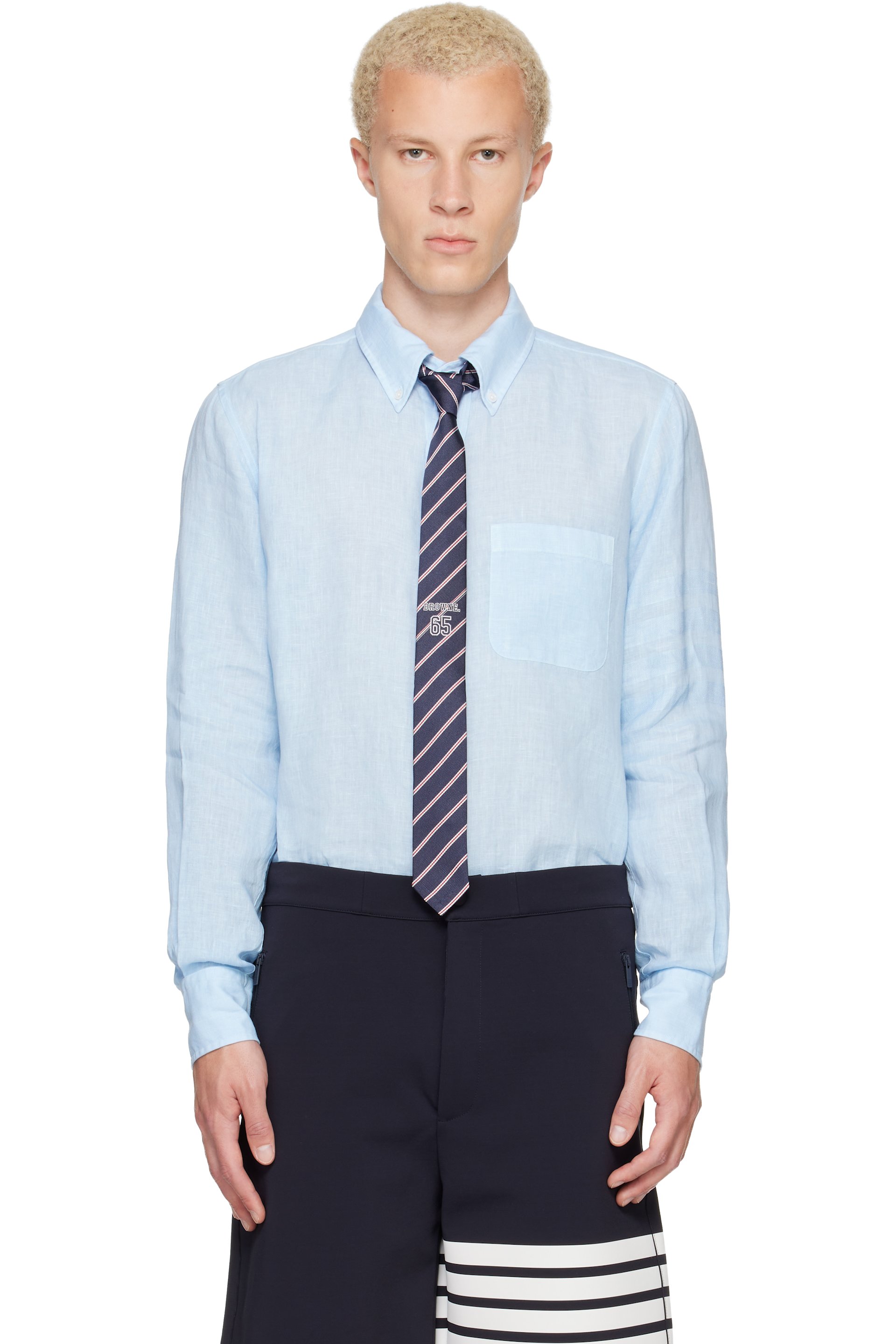Thom Browne - Blue Linen 4-Bar Shirt