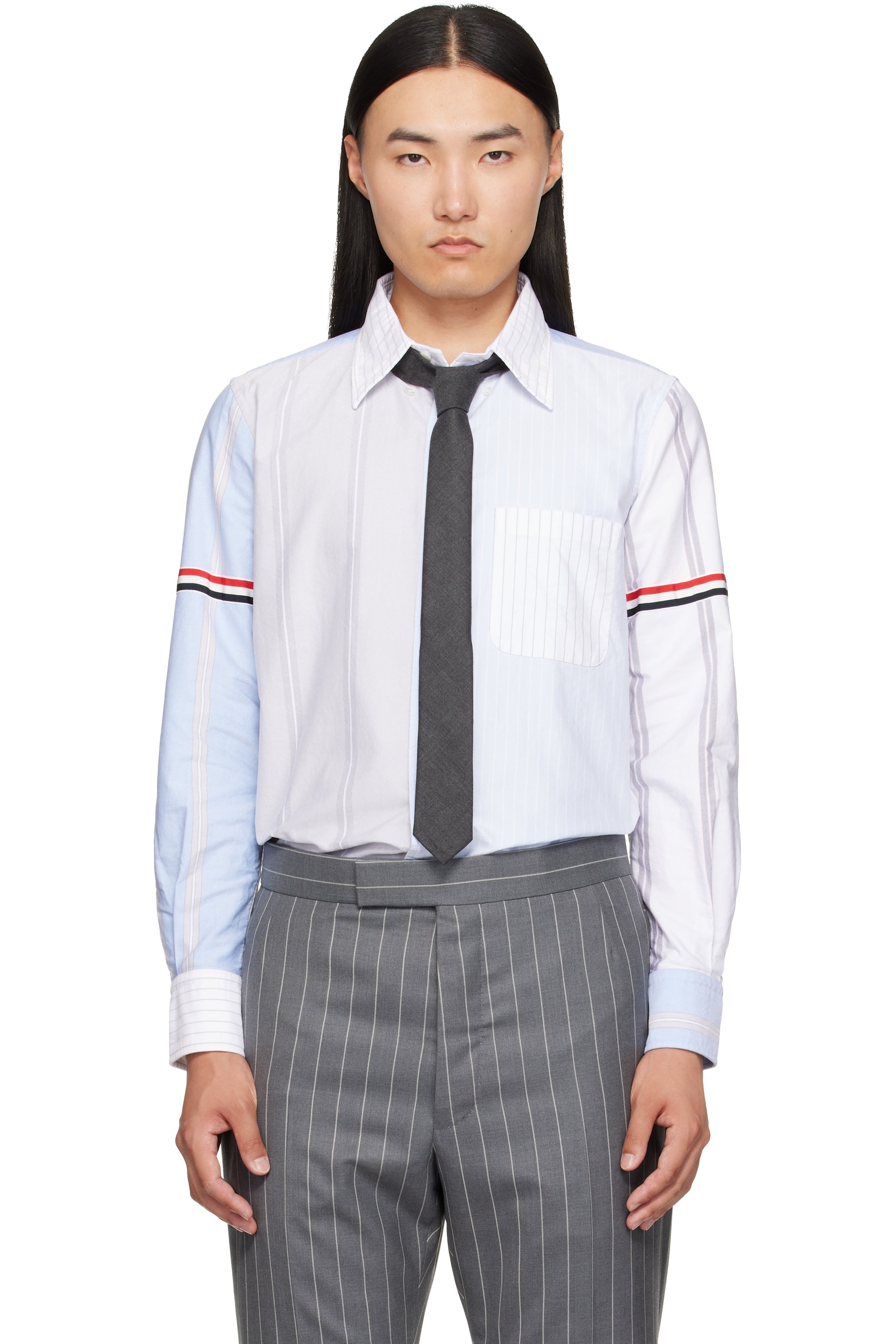 Thom Browne - Chemise oxford bleue à rayures fines et à panneaux