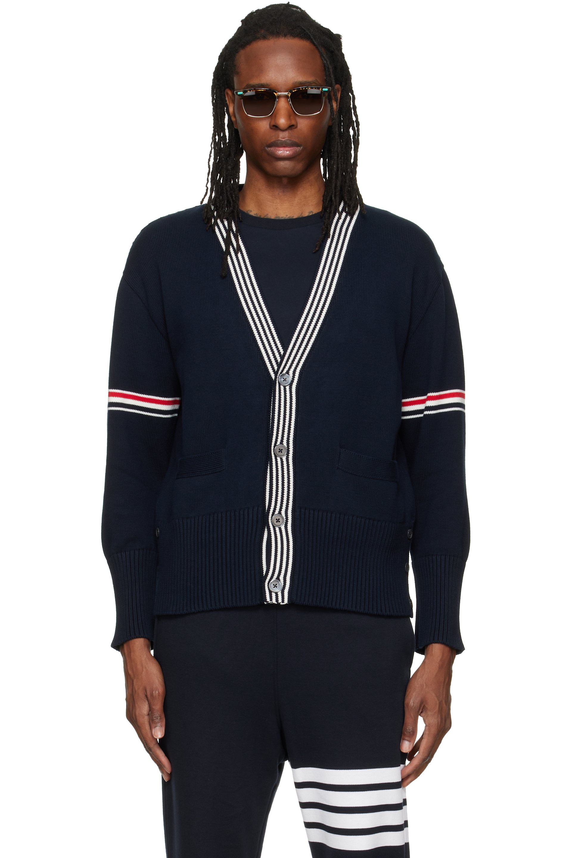 Thom Browne - Navy RWB Armband Lobster Jersey Cardigan