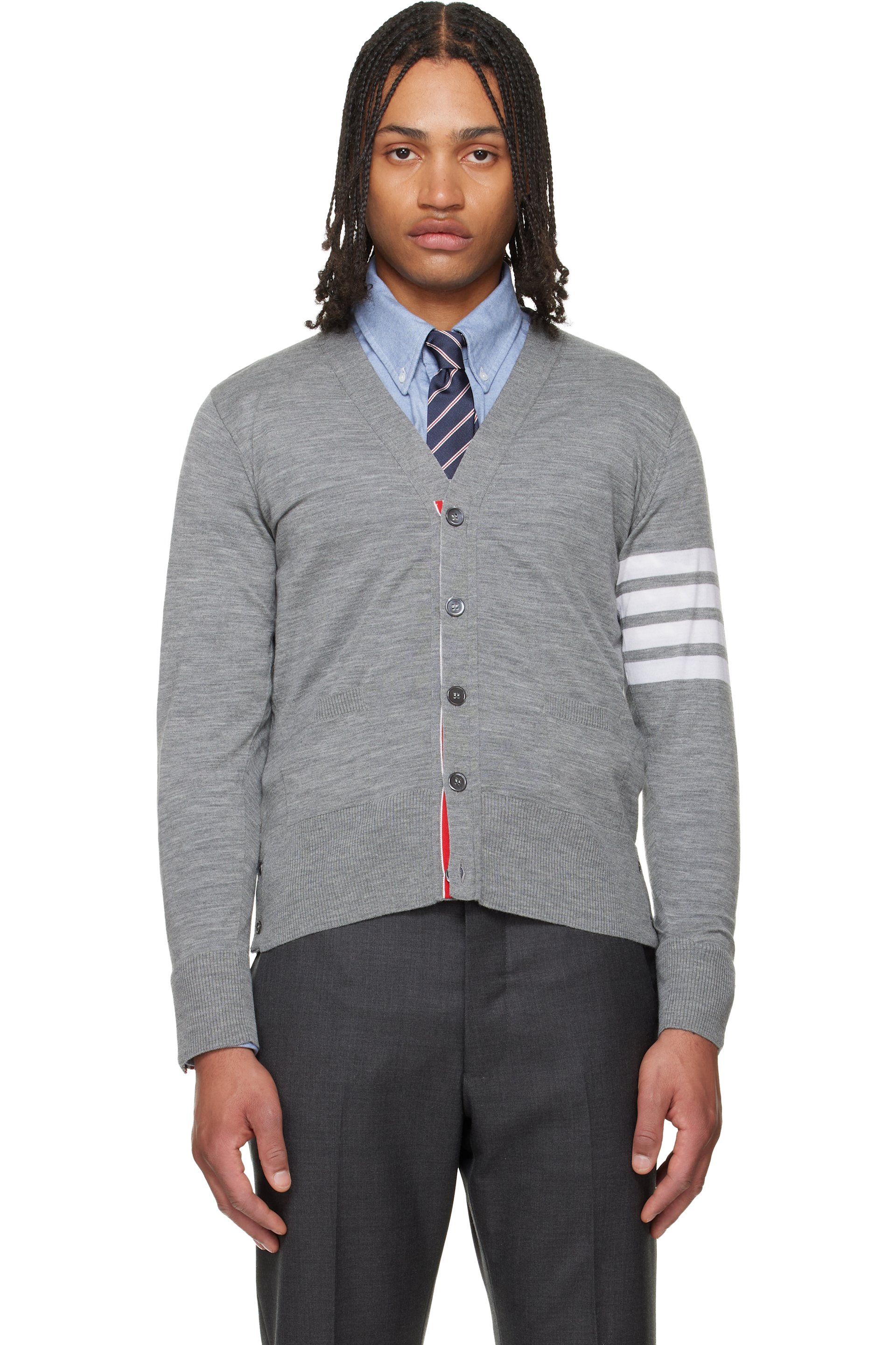 Thom Browne - Gray Merino Wool 4-Bar Classic Cardigan
