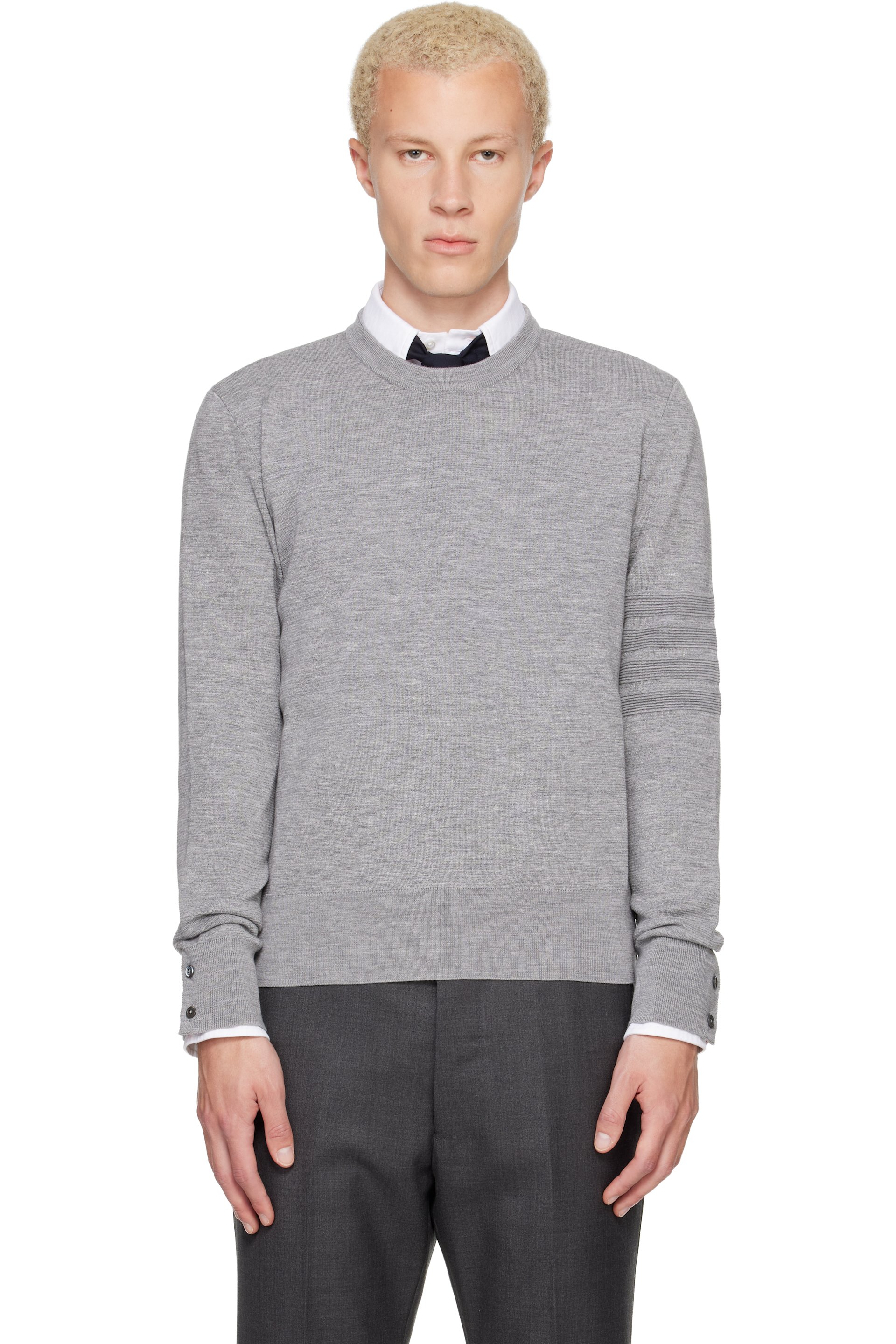 Thom Browne - Gray Ottoman Milano Stitch 4-Bar Bomber Sweater