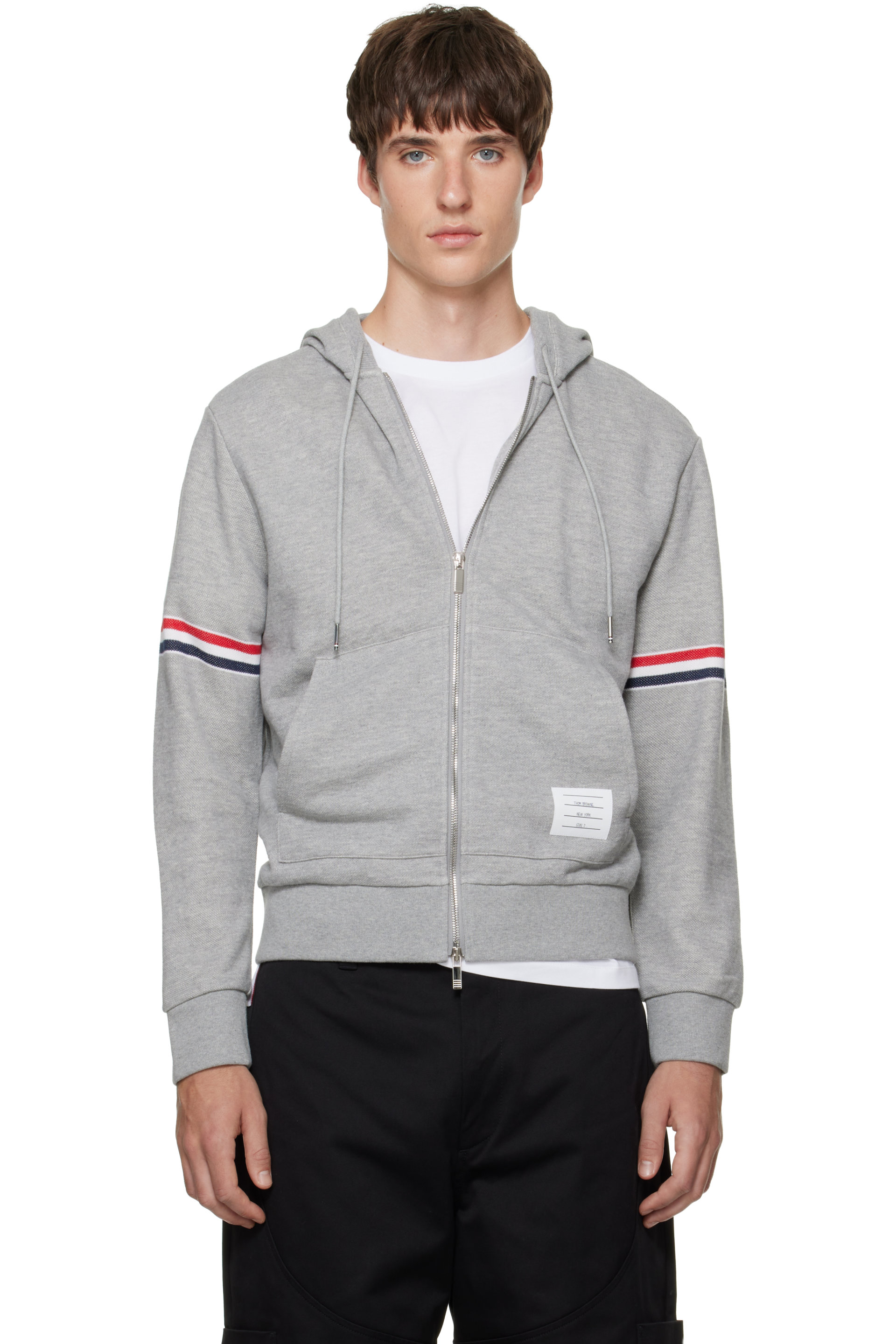 Thom Browne - Gray Zip Pique Loopback RWB Engineered Hoodie