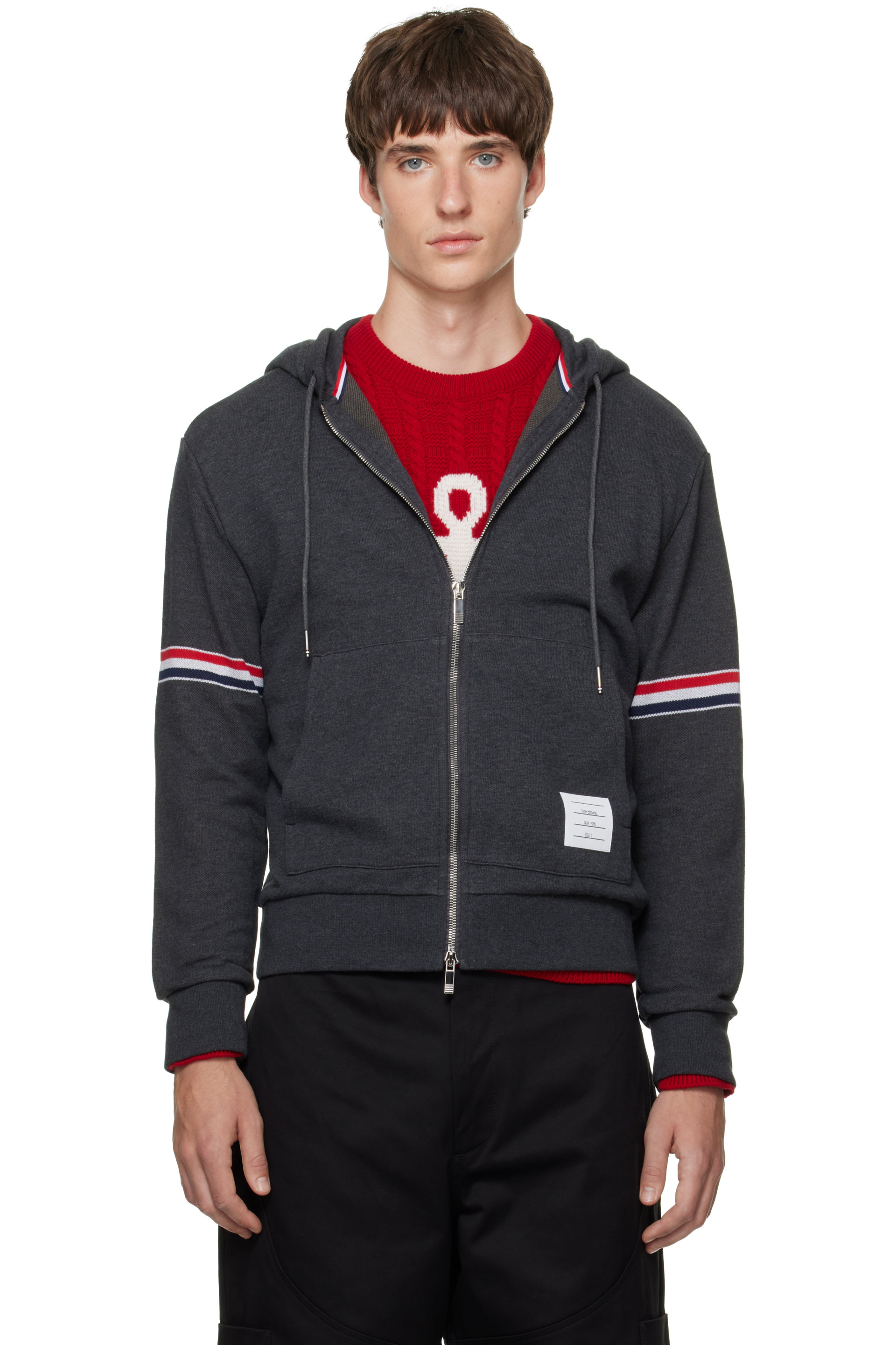 Thom Browne - Gray Zip Pique Loopback RWB Engineered Hoodie