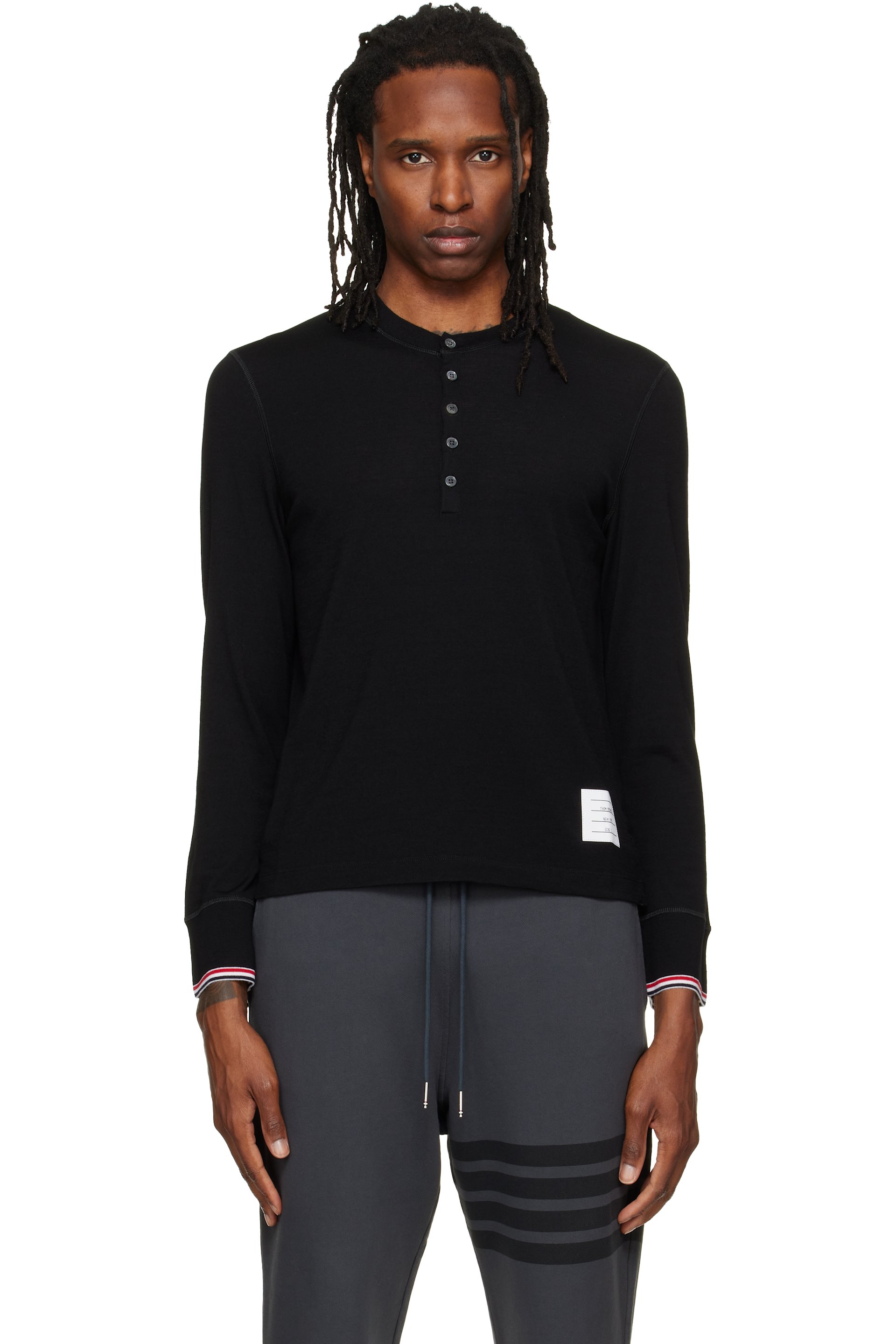Thom Browne - Black Wool RWB Tipping Stripe Henley