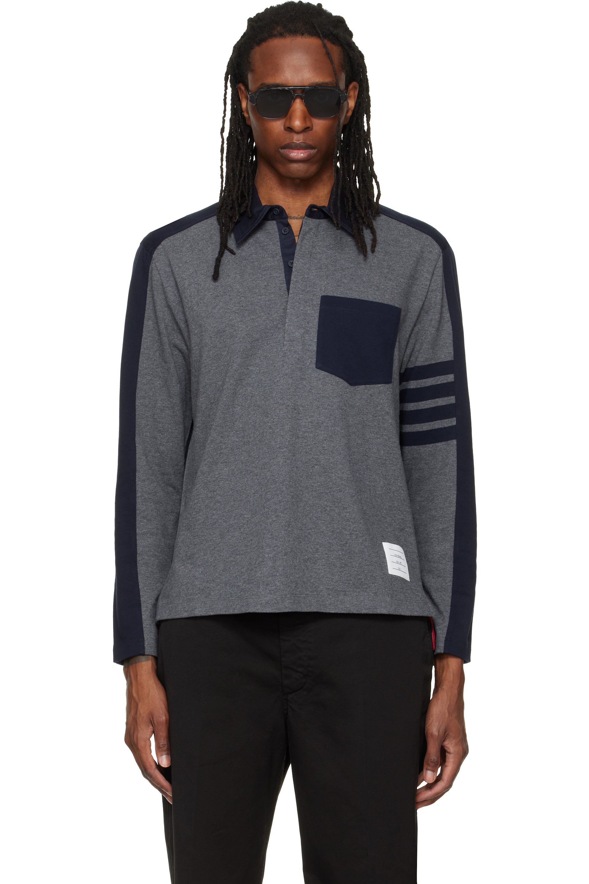 Thom Browne - Gray & Navy Oversized Colorblock Rugby Polo
