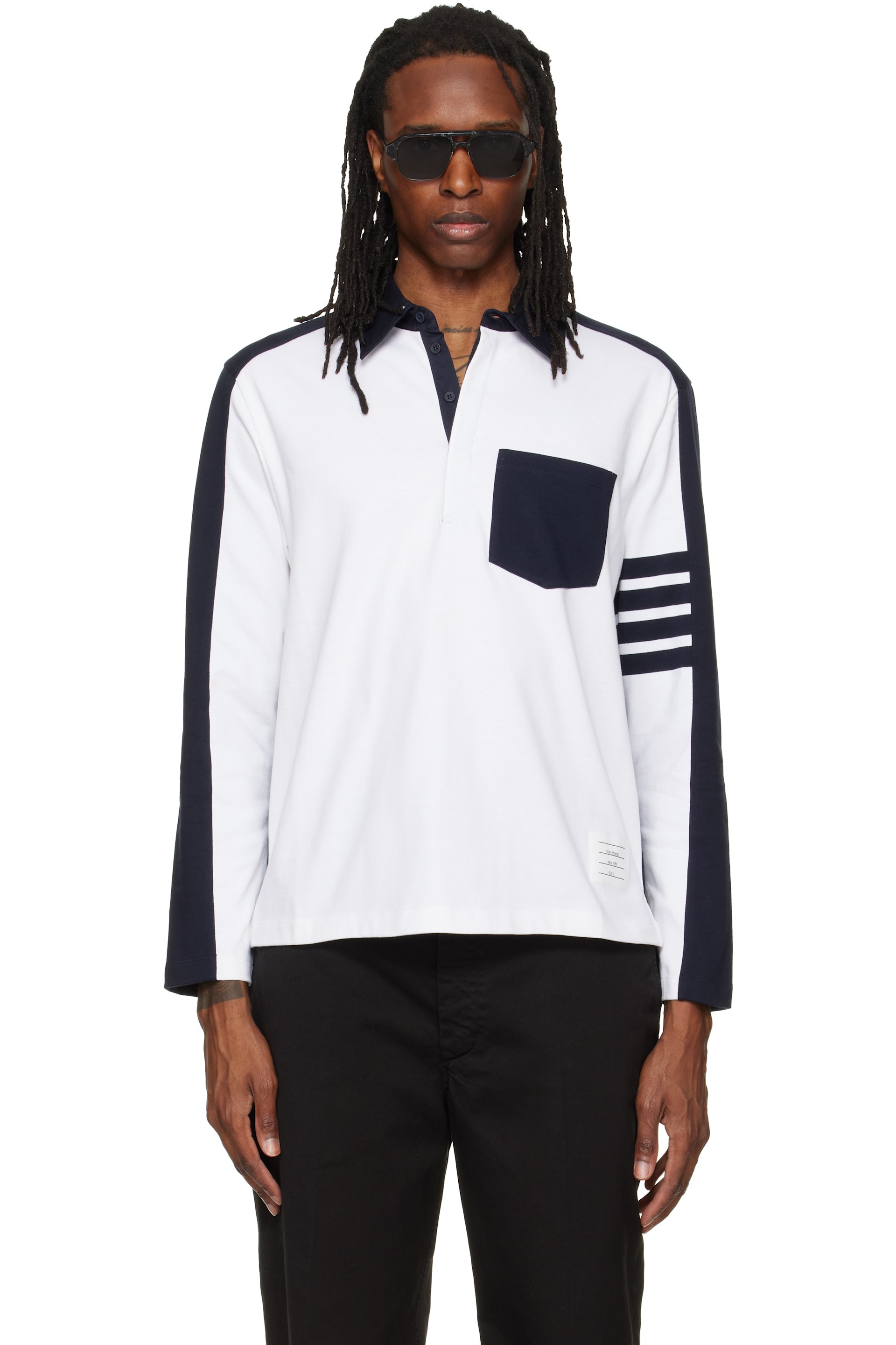 Thom Browne - White & Navy Oversized Colorblock Rugby Polo