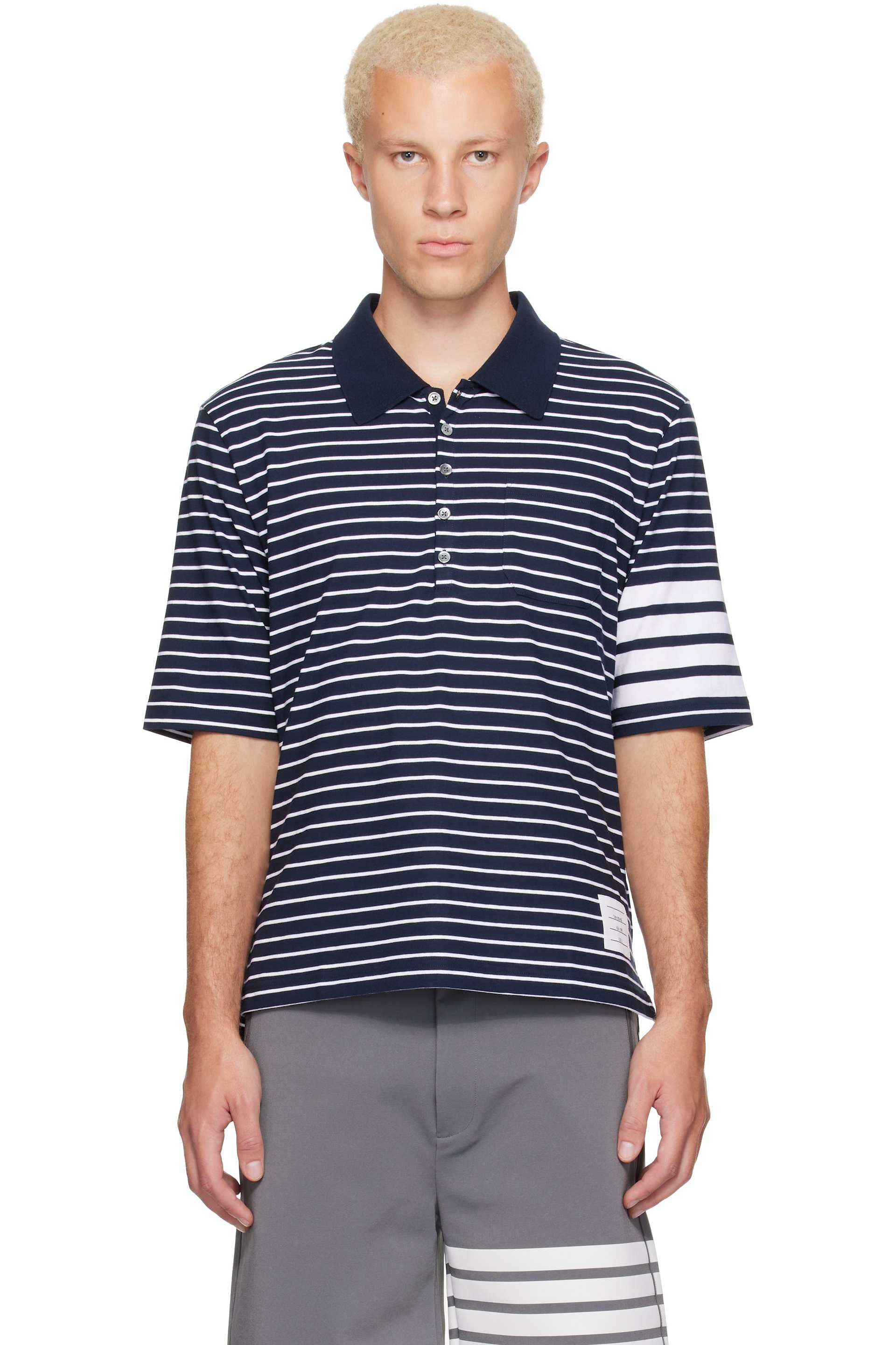 Thom Browne - Navy & White Jersey 4-Bar Polo