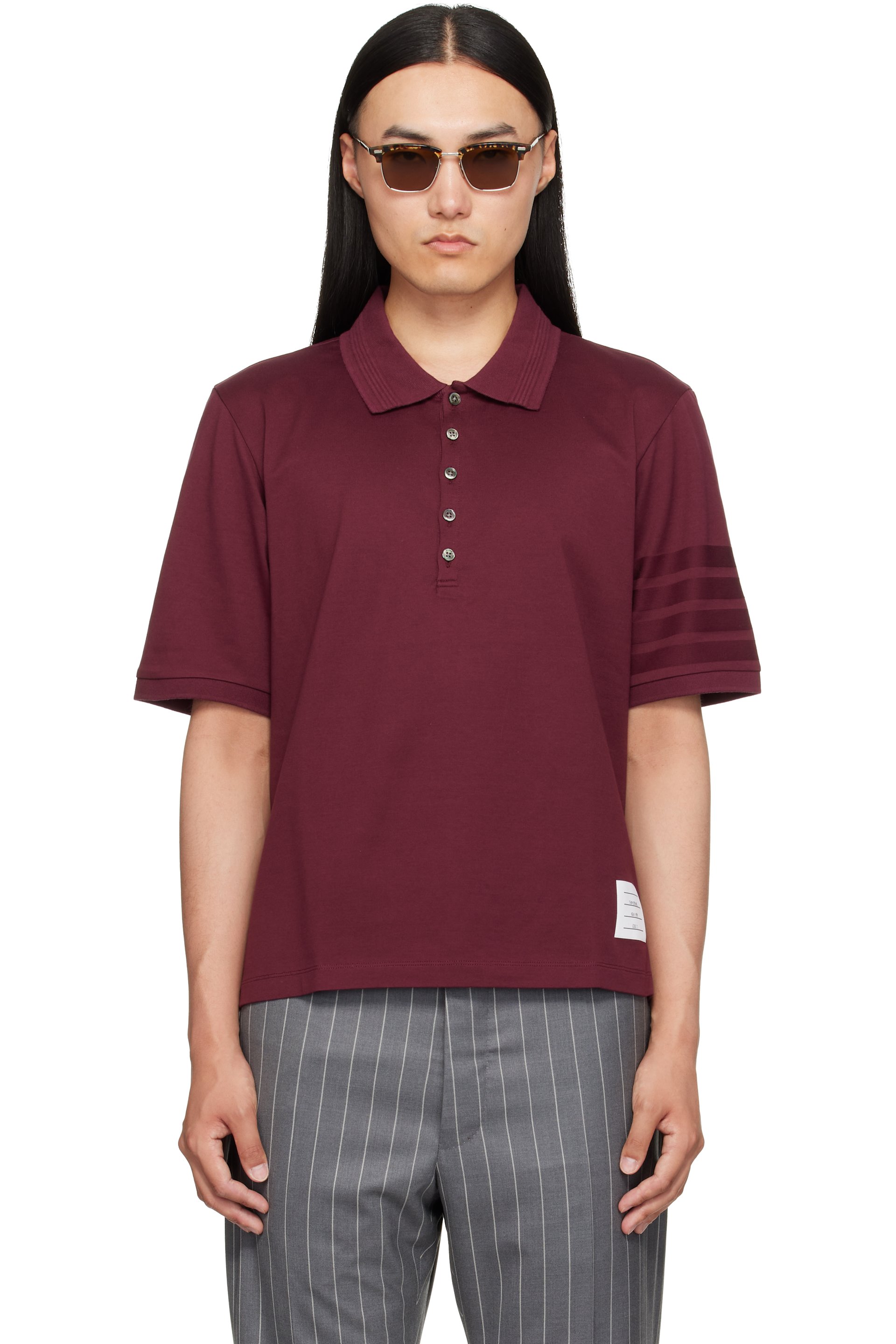 Thom Browne - Burgundy Jersey Ottoman 4-Bar Polo