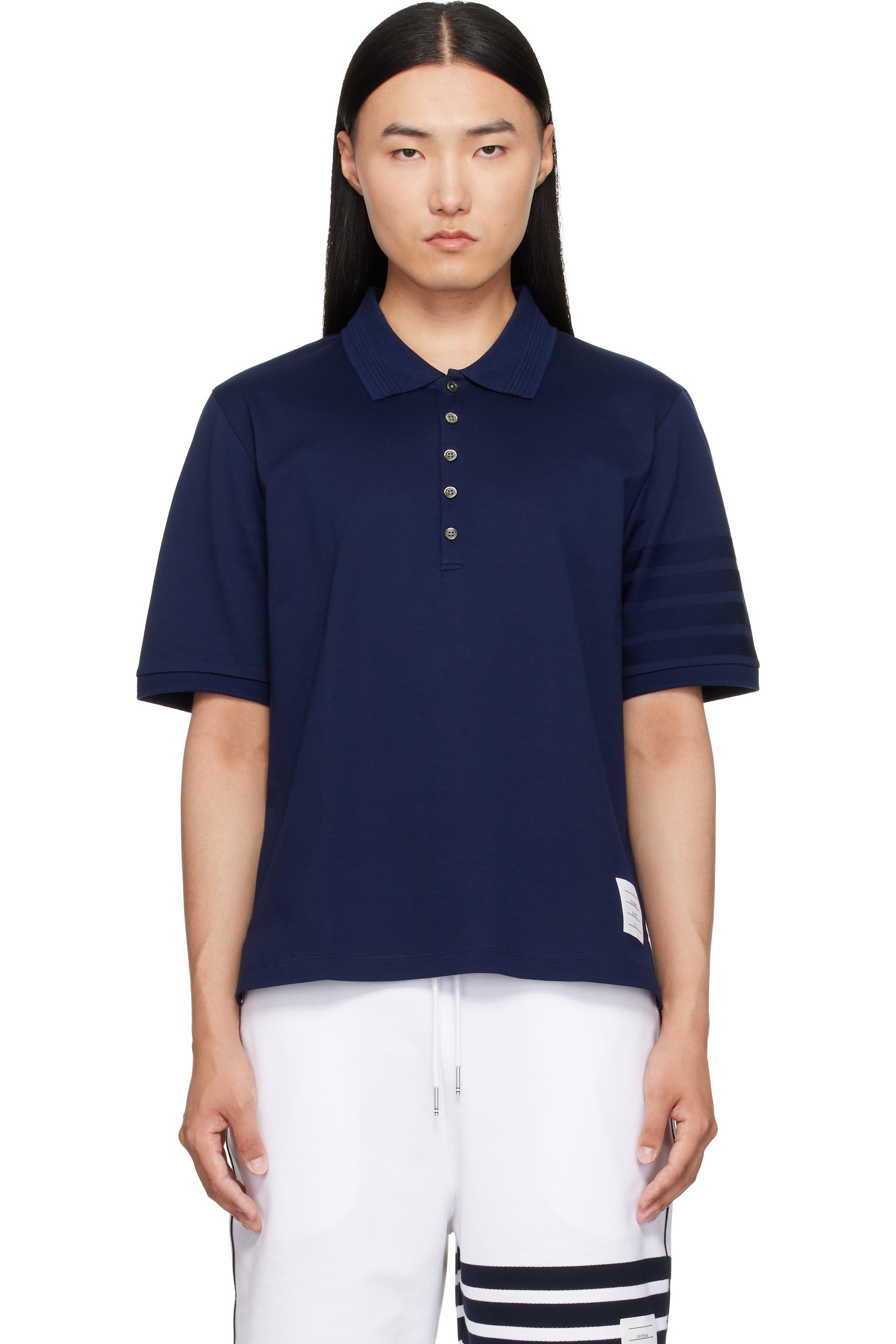 Thom Browne - Navy Jersey Ottoman 4-Bar Polo