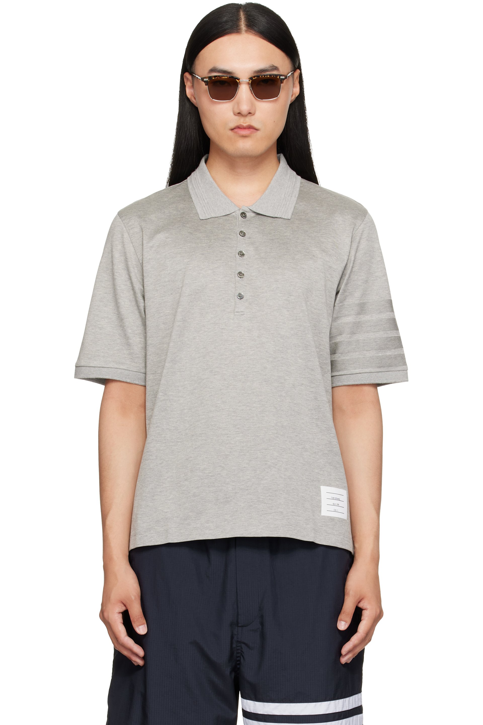 Thom Browne - Gray Jersey Ottoman 4-Bar Polo