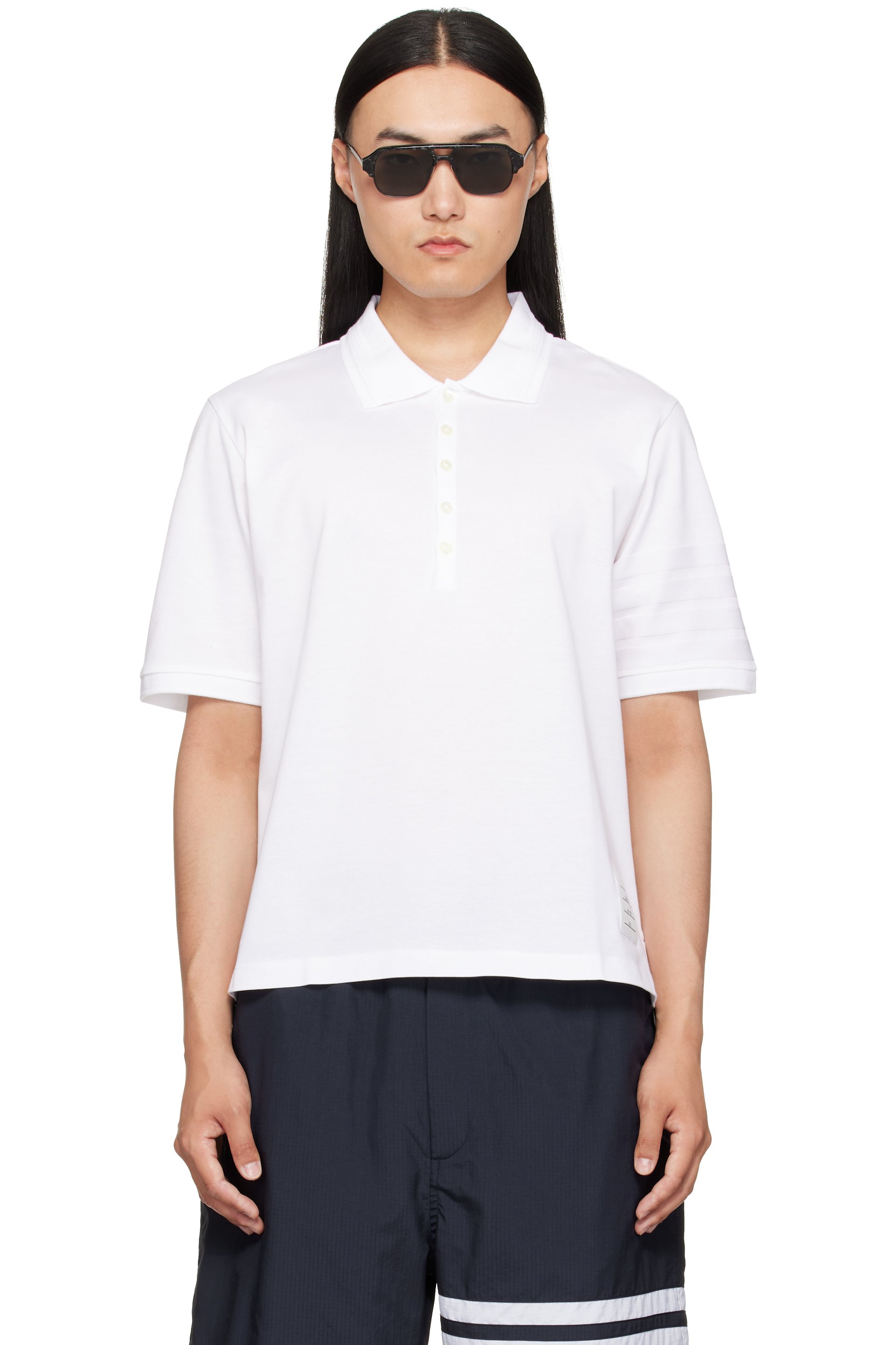 Thom Browne - 白色 Jersey Ottoman 4-Bar Polo 衫