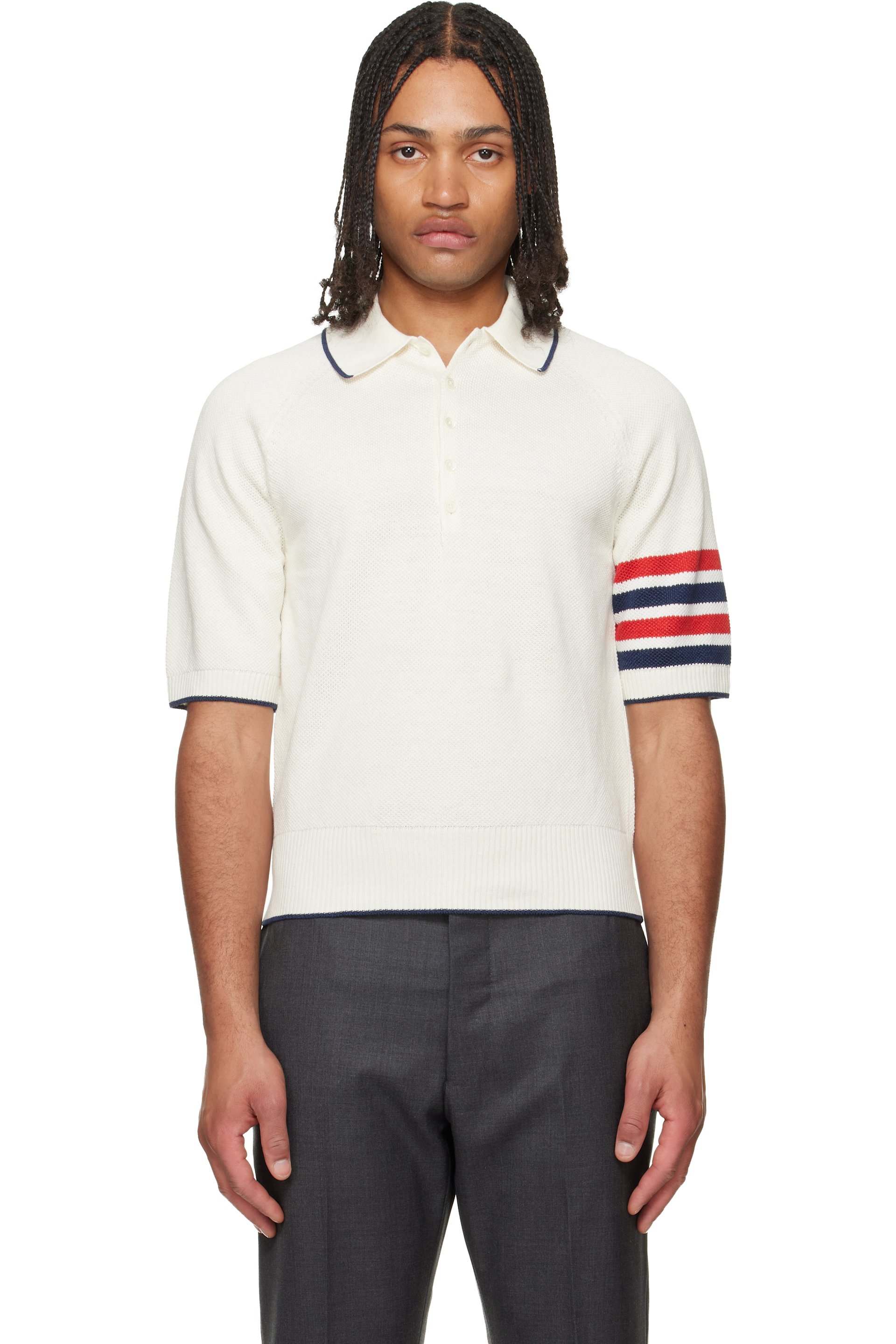 Thom Browne - White Linen Cotton 4-Bar Relaxed Fit Polo
