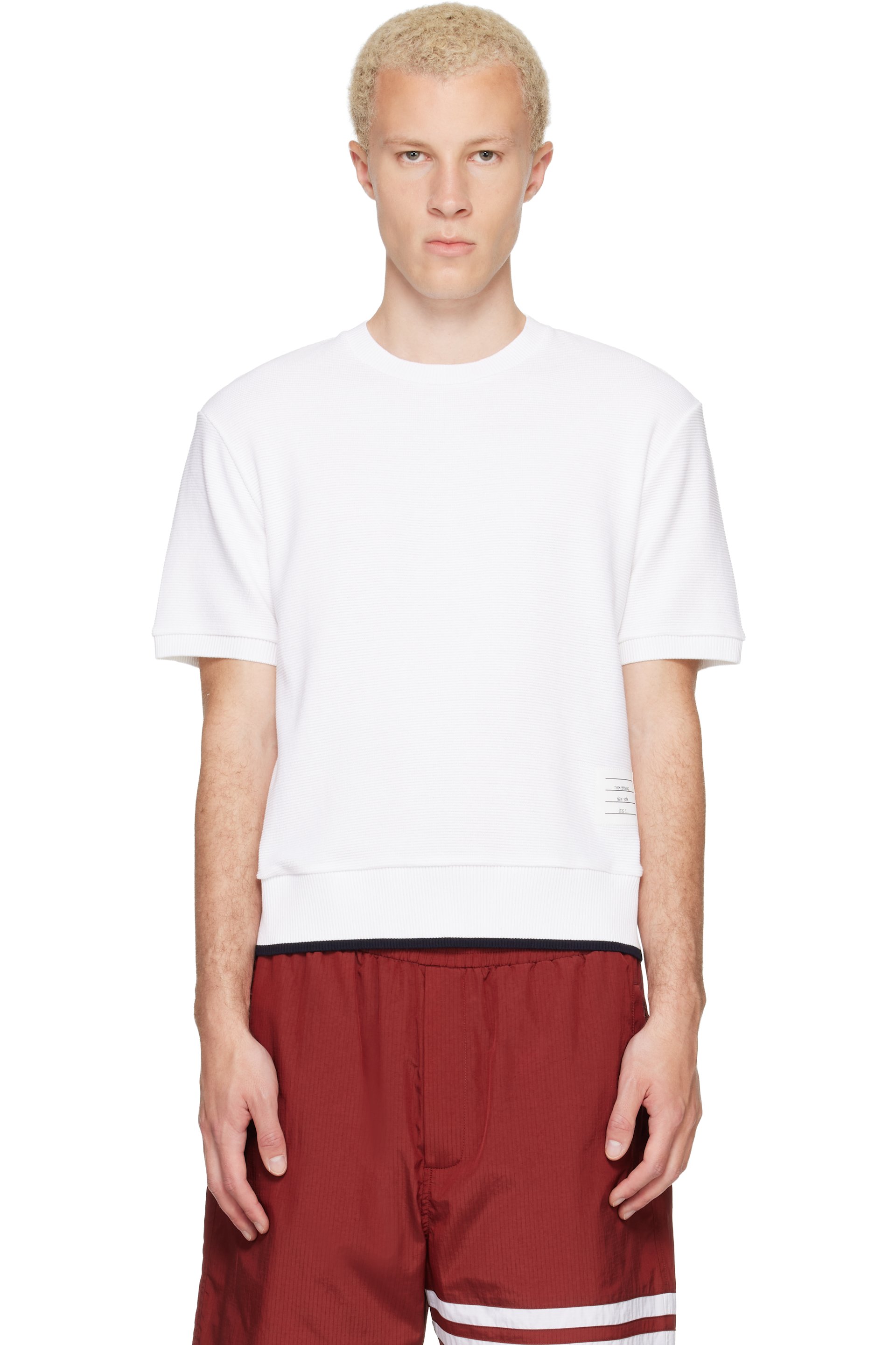 Thom Browne - White Short Sleeve Rib Cuff Cotton Waffle T-shirt