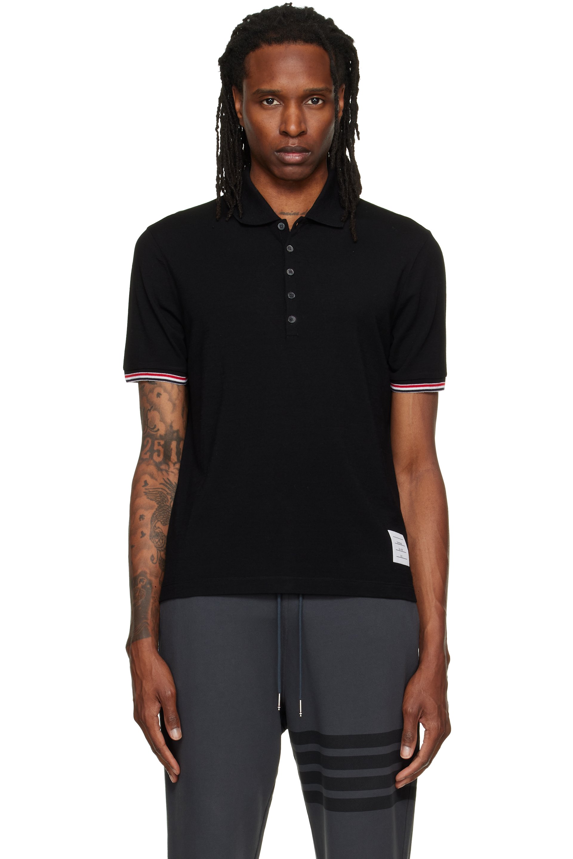 Thom Browne - Black Short Sleeve Rib Cuff Polo