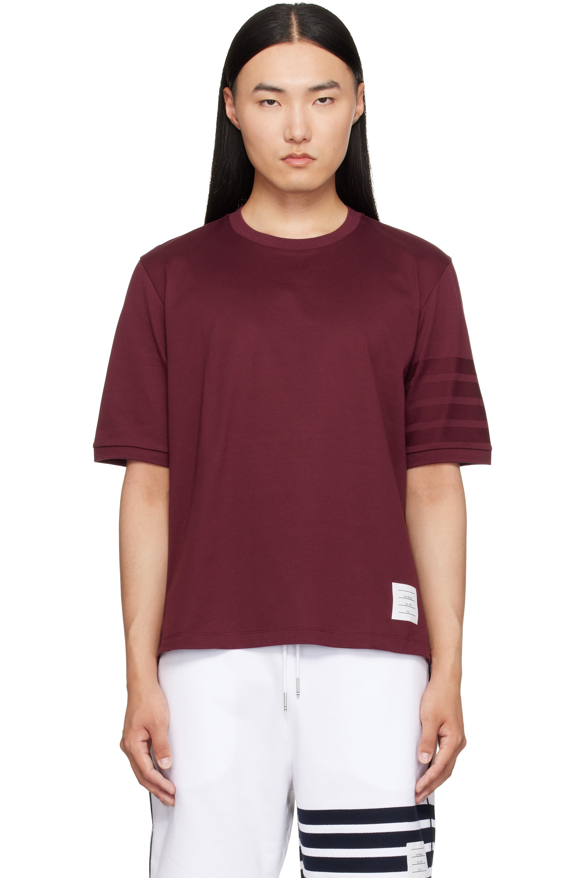 Thom Browne - 酒红色 Jersey Ottoman 4-Bar T 恤