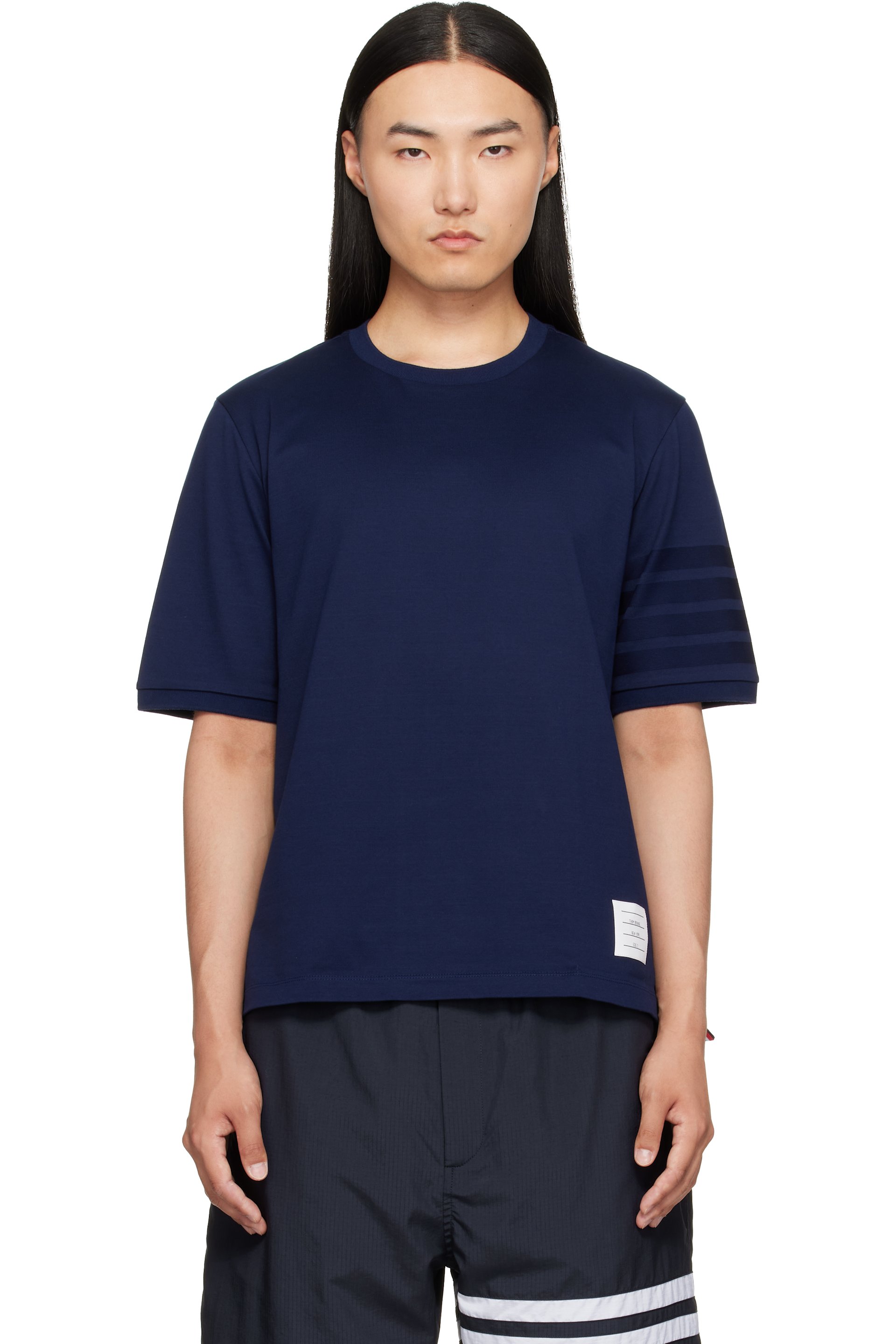 Thom Browne - Navy Jersey Ottoman 4-Bar T-shirt