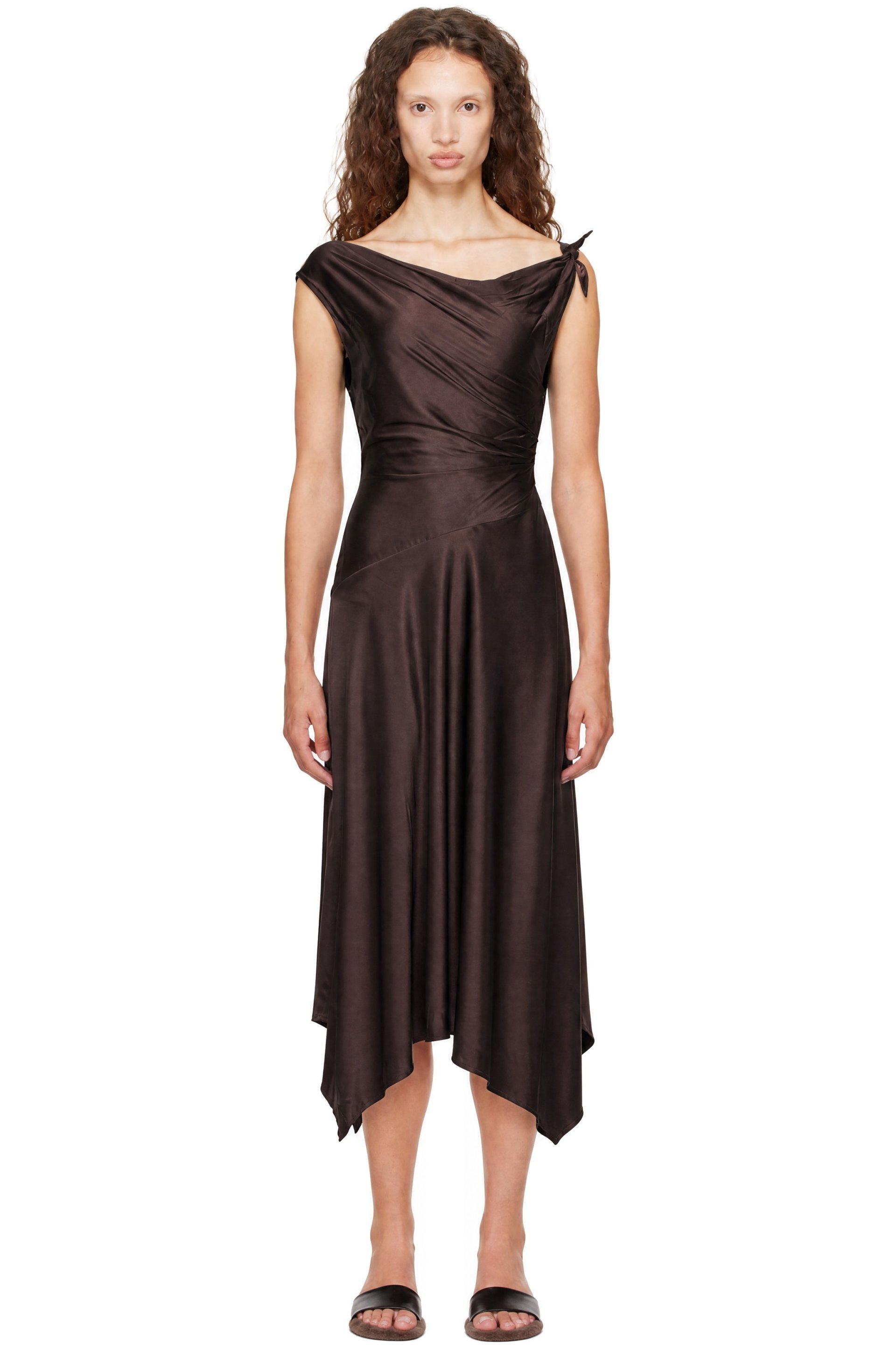 Staud - Brown Portia Silk Midi Dress