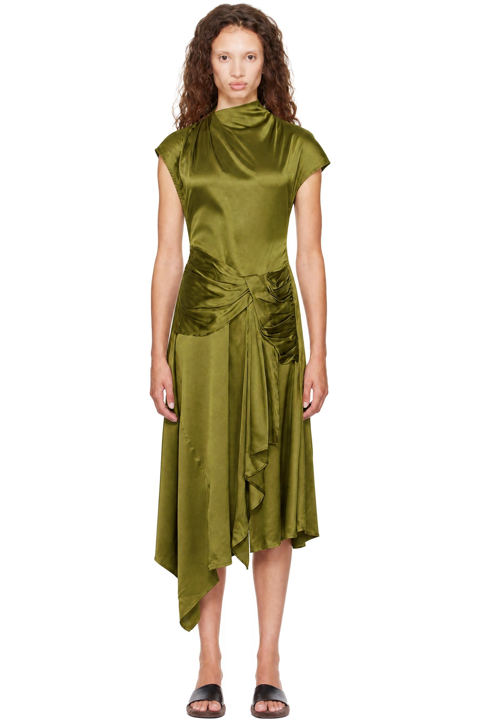 Staud - Green Davina Silk Midi Dress