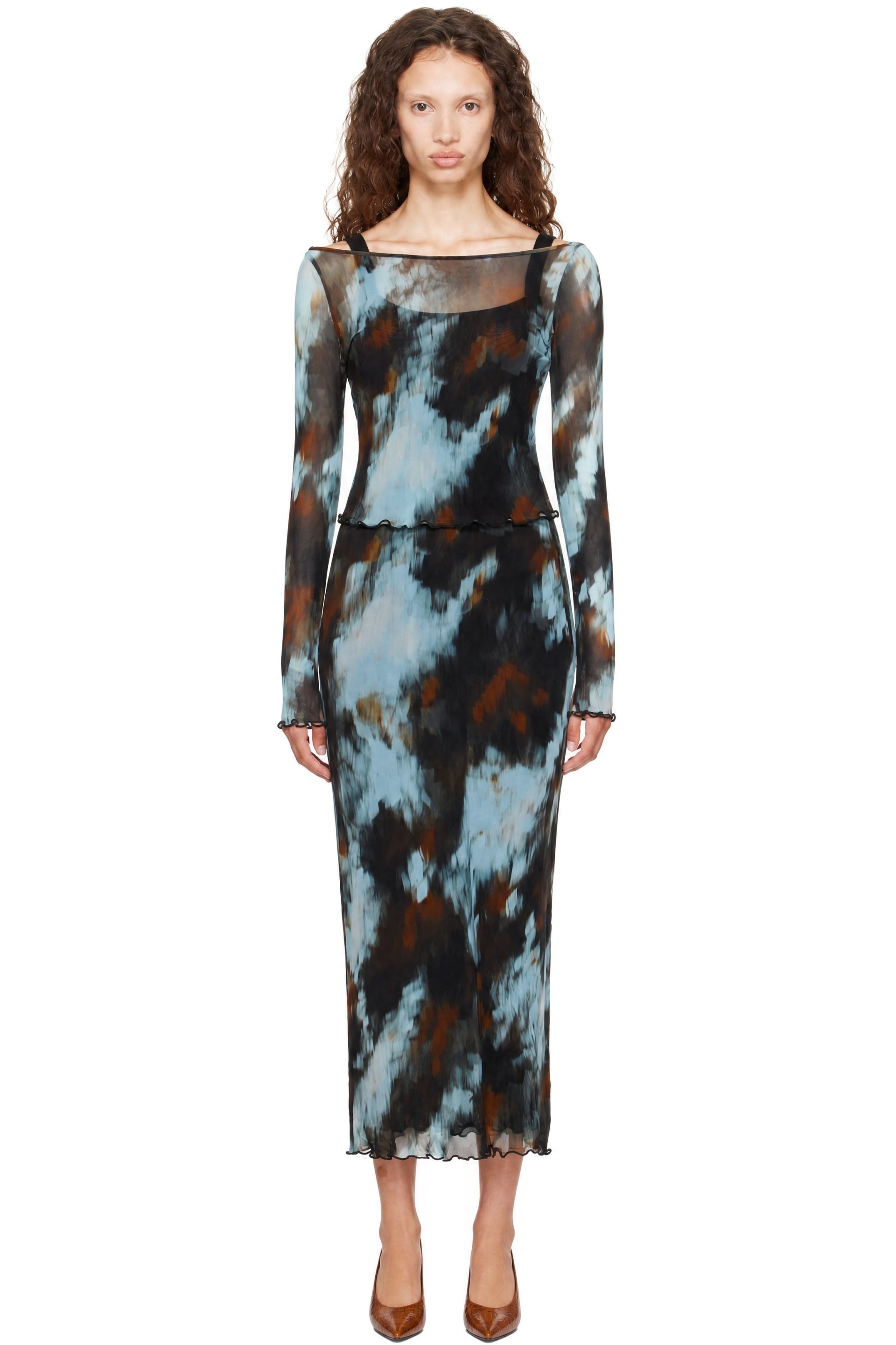 Staud - Robe longue Zella bleu et brun