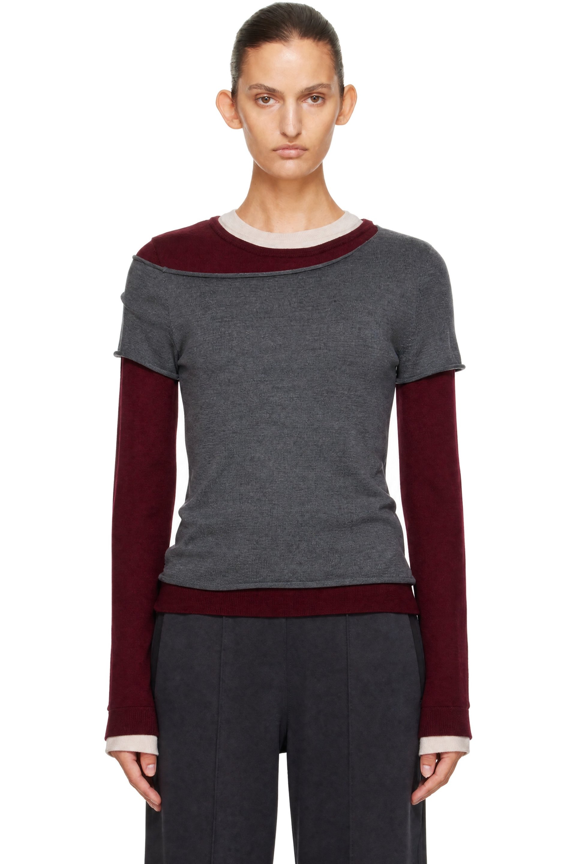 Staud - Gray & Burgundy Sera Sweater
