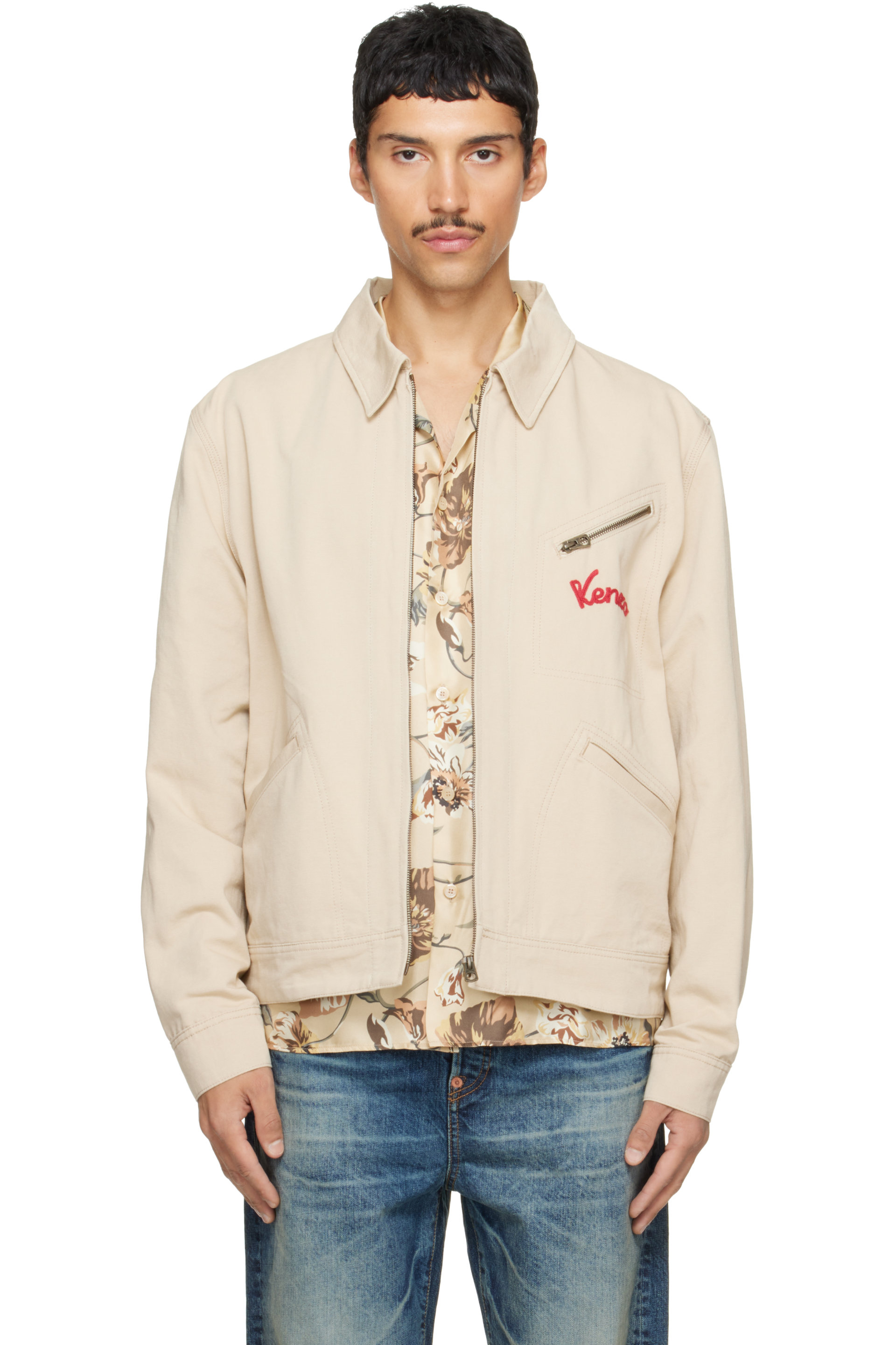 Kenzo - Beige Kenzo Paris 'KENZO Varsity' Embroidered Genderless Workwear Jacket
