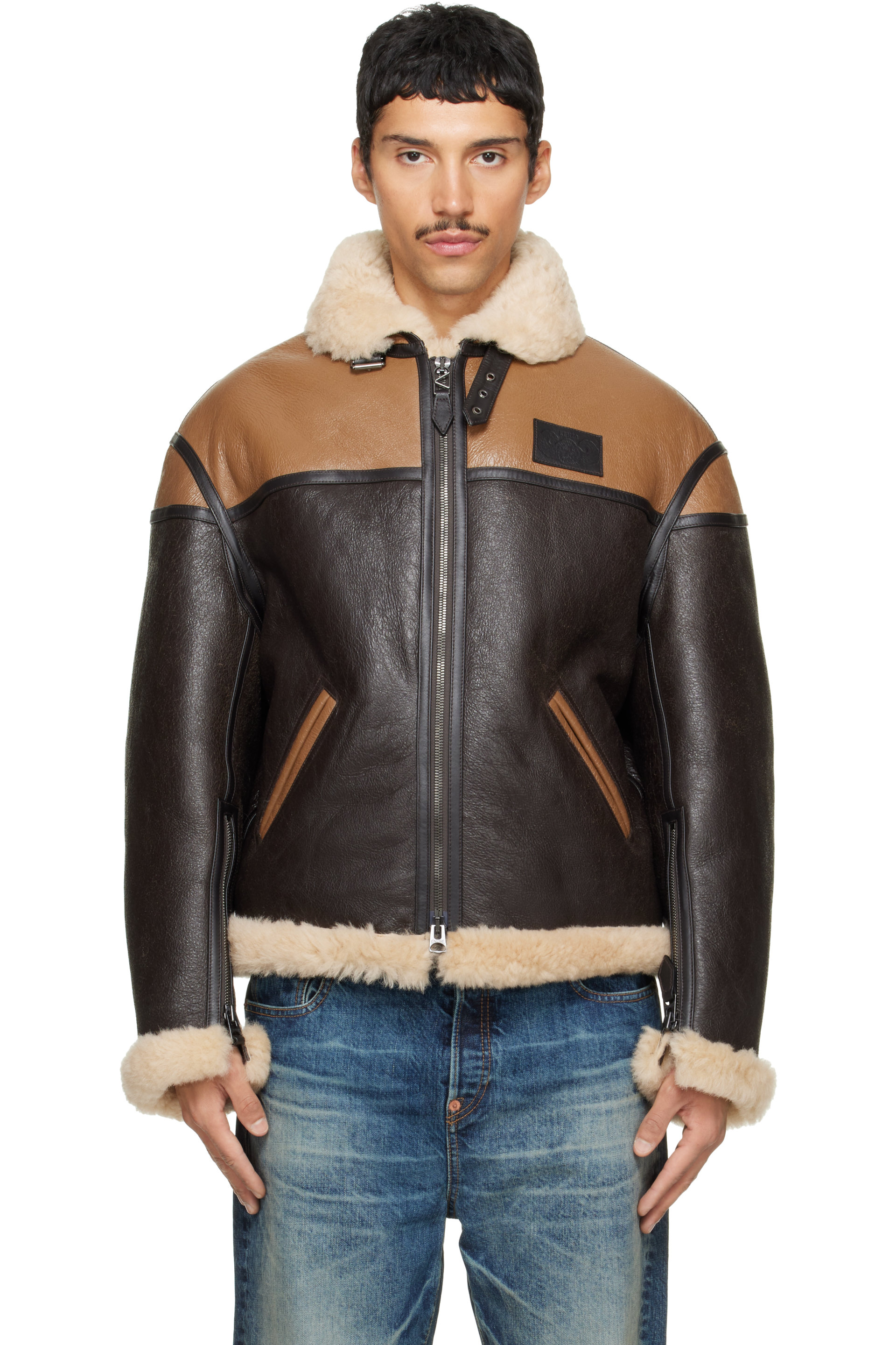 Kenzo - Brown Kenzo Paris 'KENZO Flying Boke' Shearling Jacket