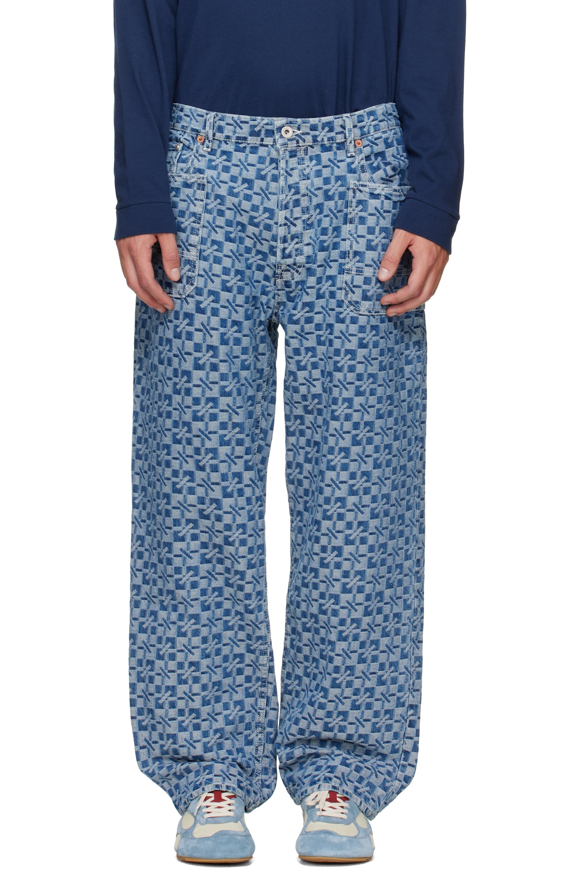 Kenzo - Jean cargo ajusté Monkey bleu à motif graphique
