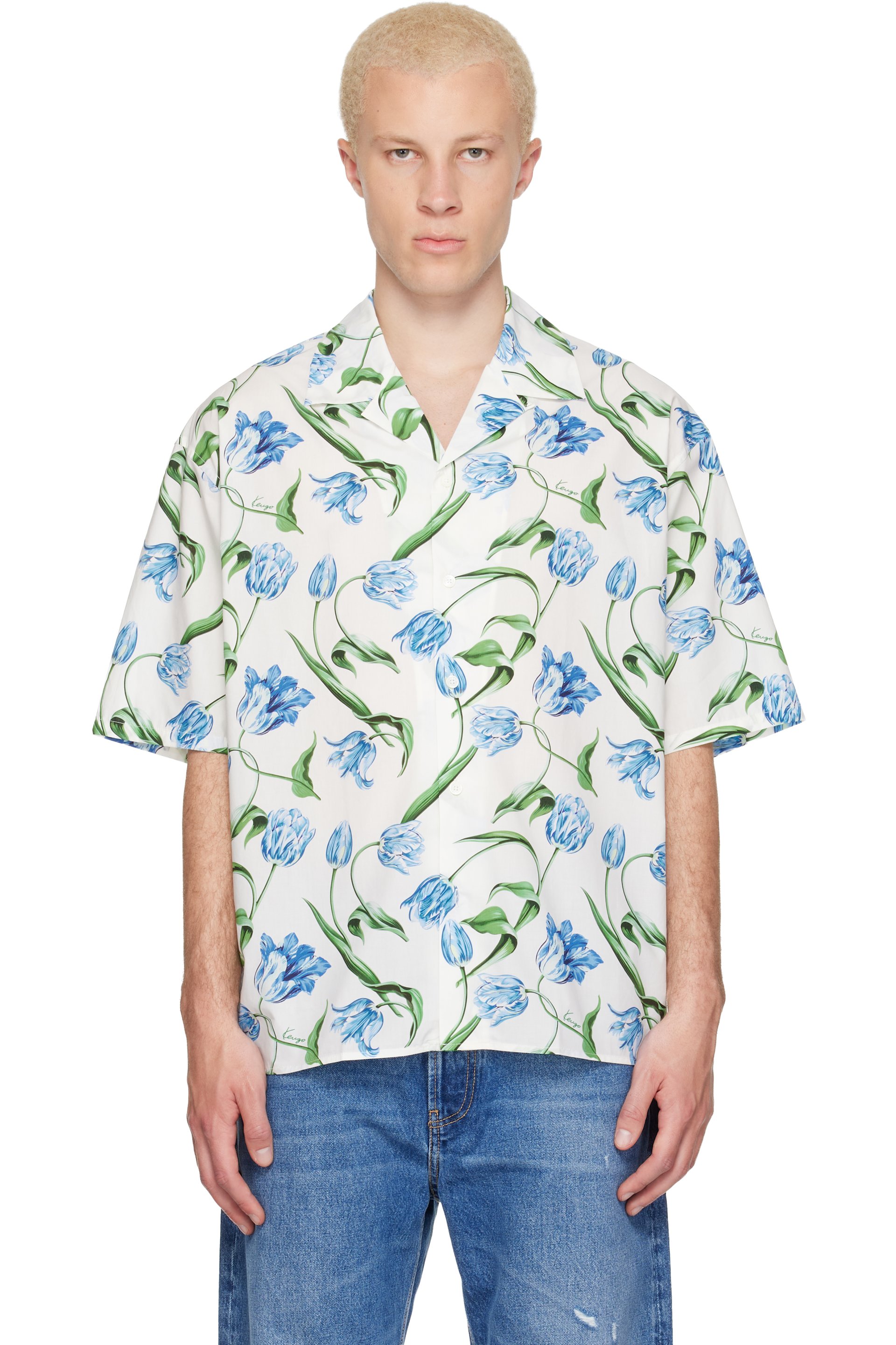 Kenzo - Chemise à manches courtes blanche à motif Kenzo Tulip