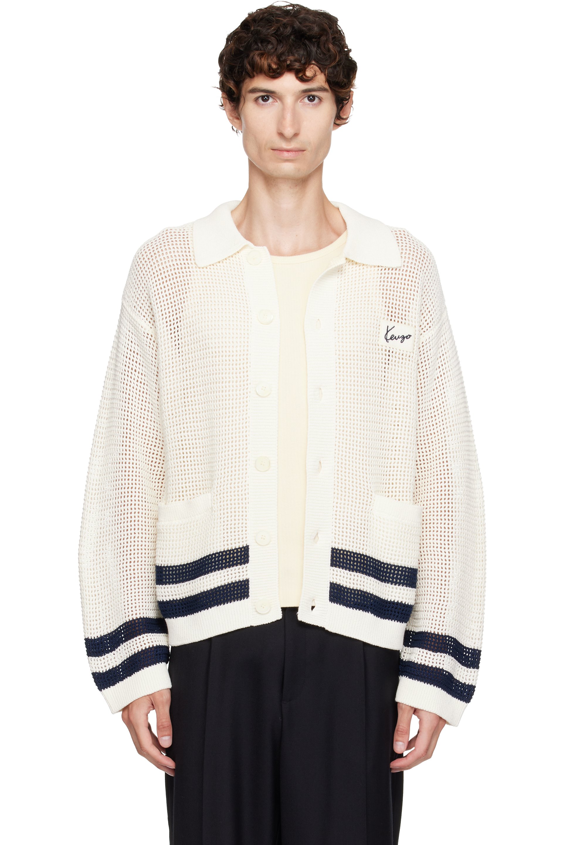 Kenzo - Off-White Kenzo Paris Polo Collar Cardigan