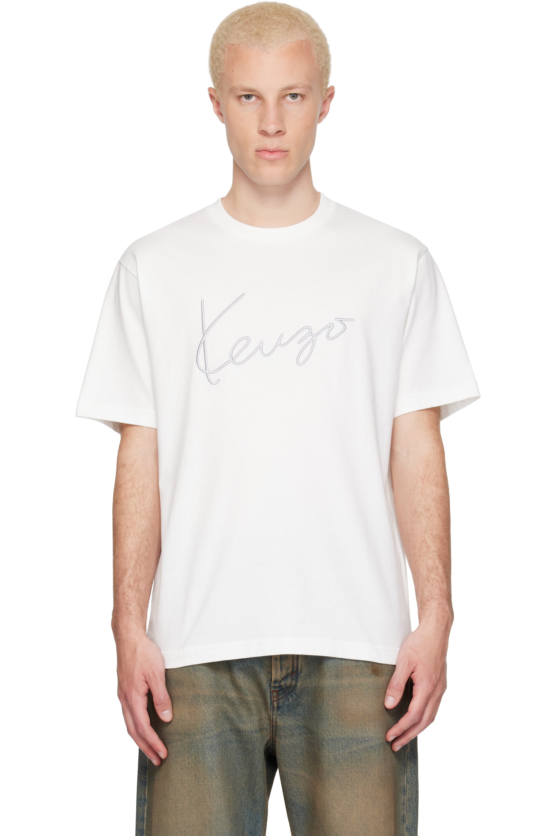 Kenzo - White Kenzo Paris 'KENZO Signature' Embroidered T-shirt