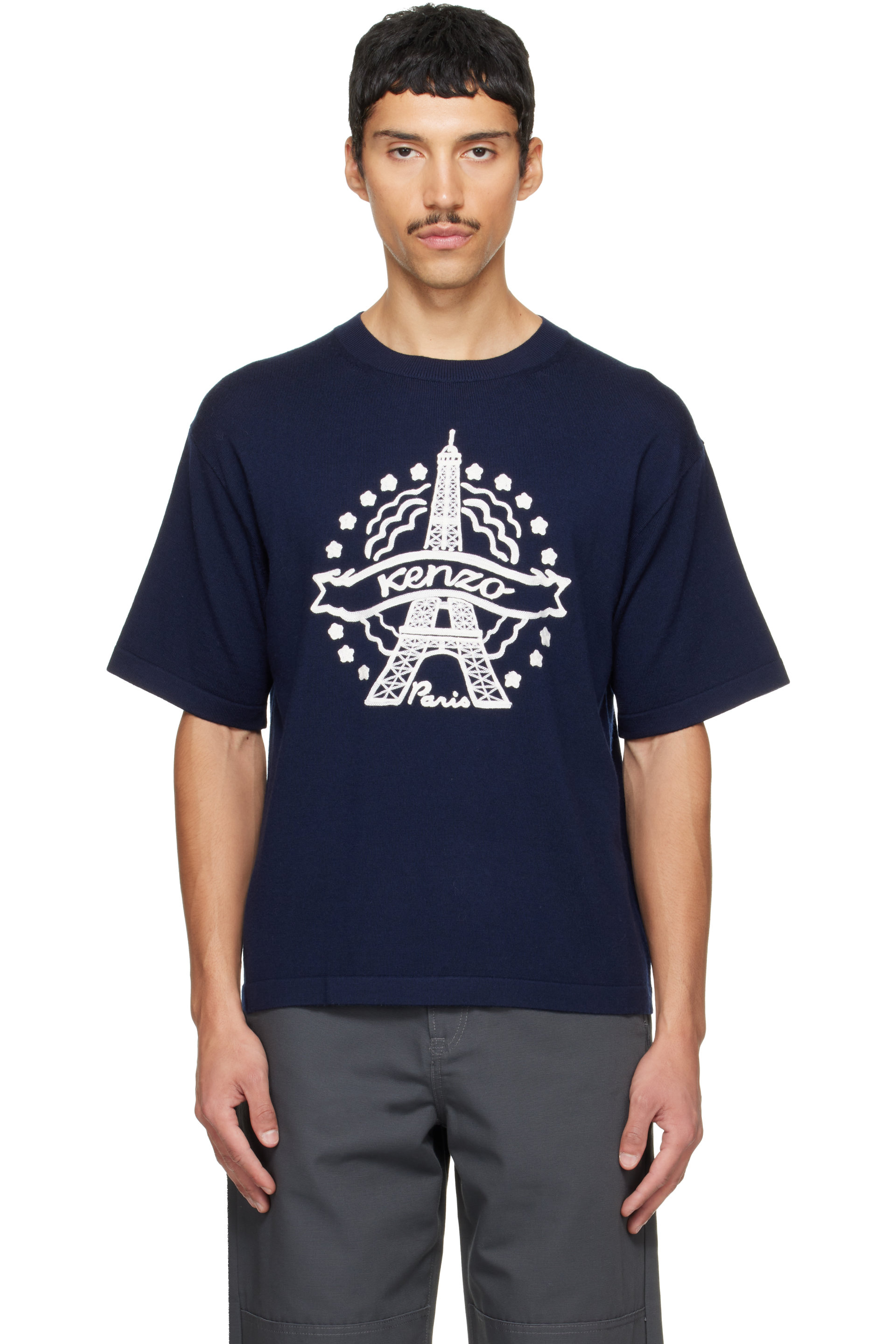 Kenzo - T-shirt bleu marine à logo et à image de tour Eiffel - Tower