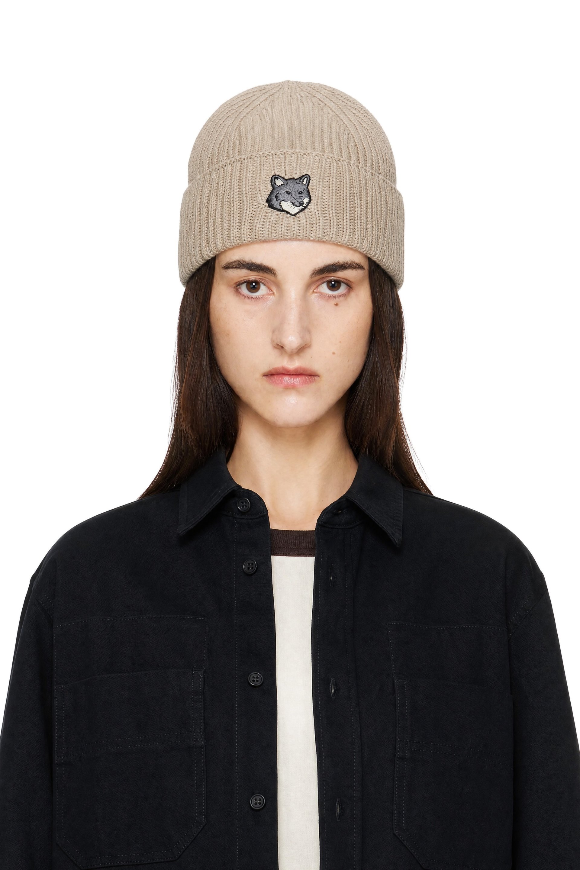 Maison Kitsuné - Beige Fox Head Large Beanie