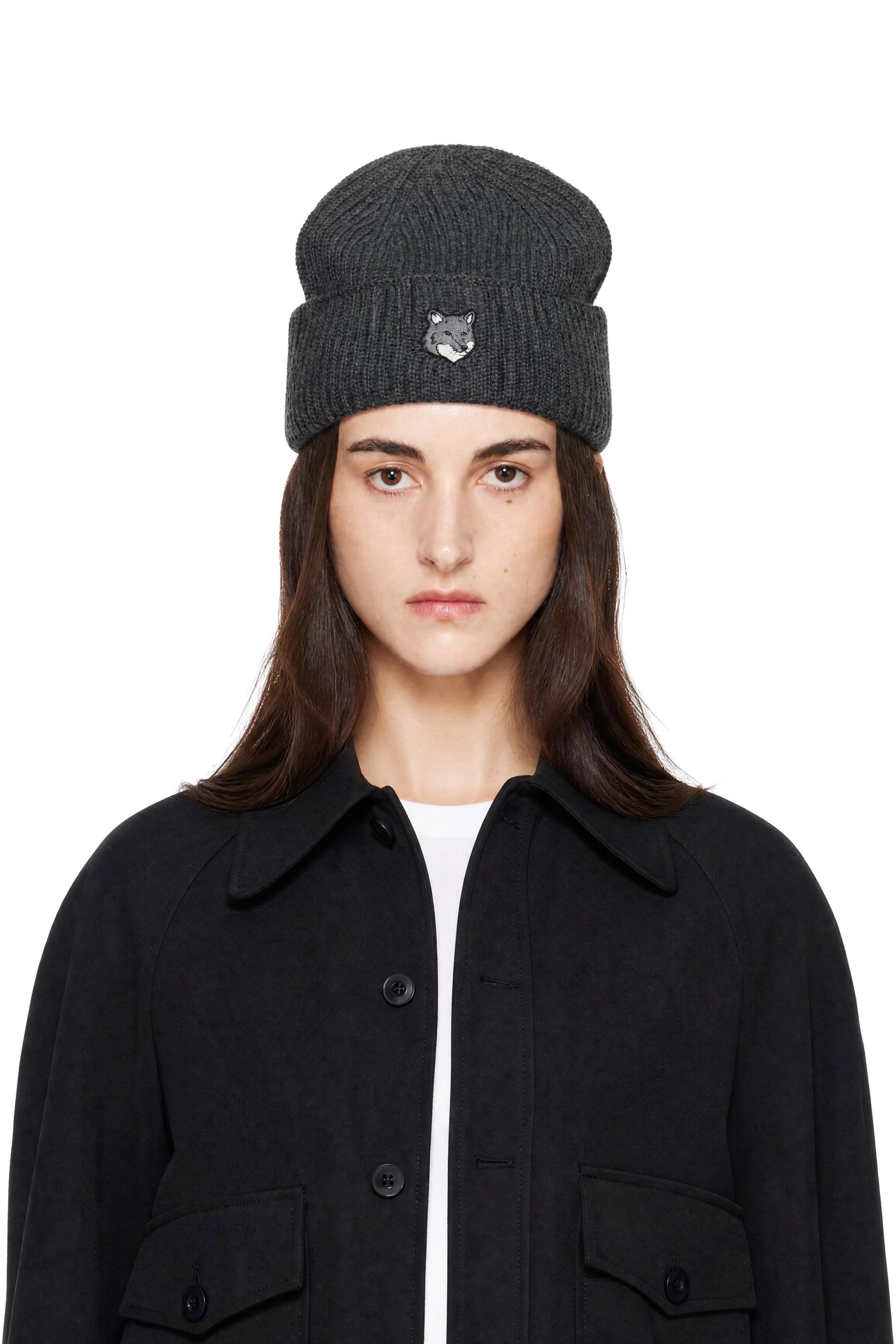 Maison Kitsuné - Gray Fox Head Large Beanie