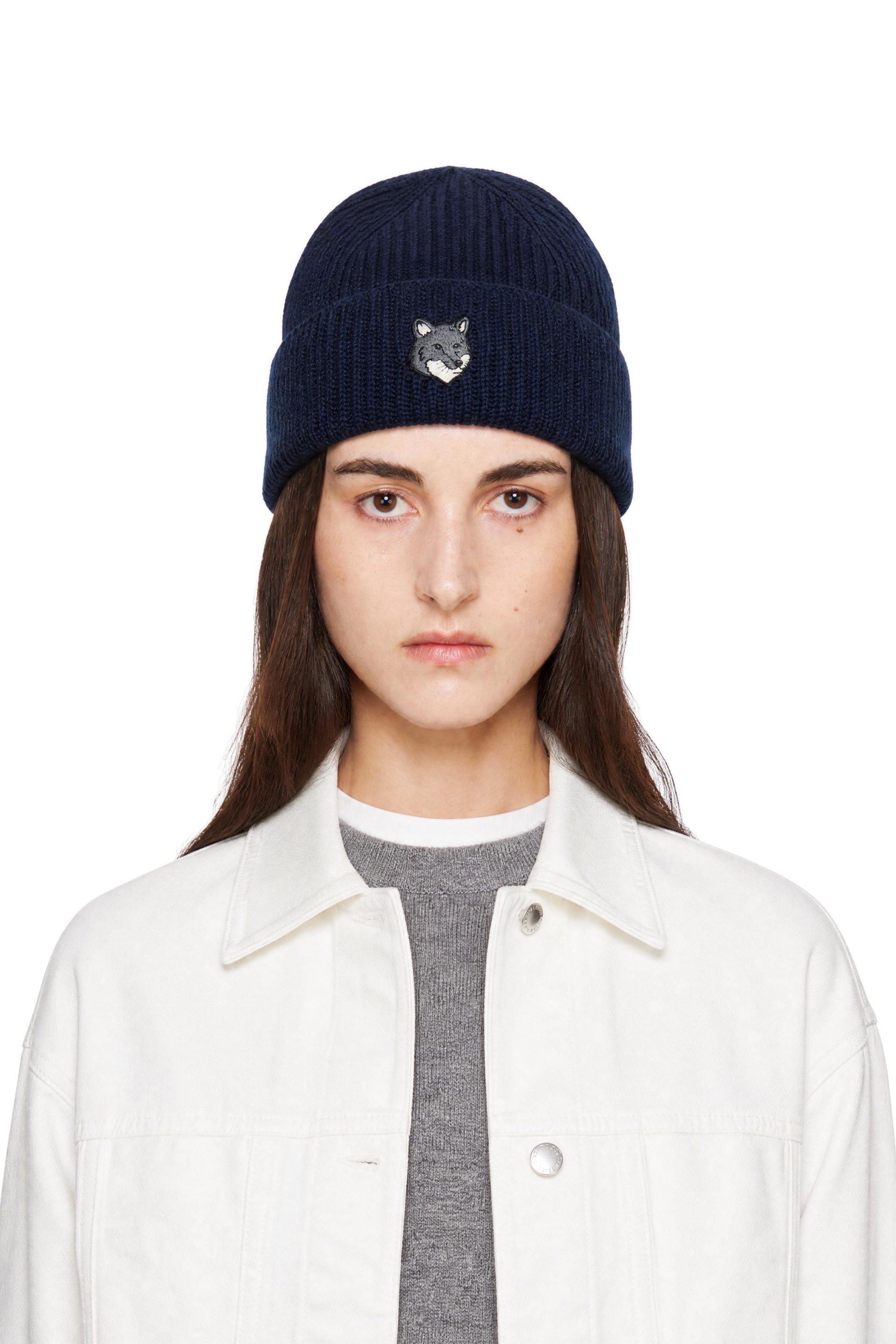 Maison Kitsuné - Navy Fox Head Large Beanie