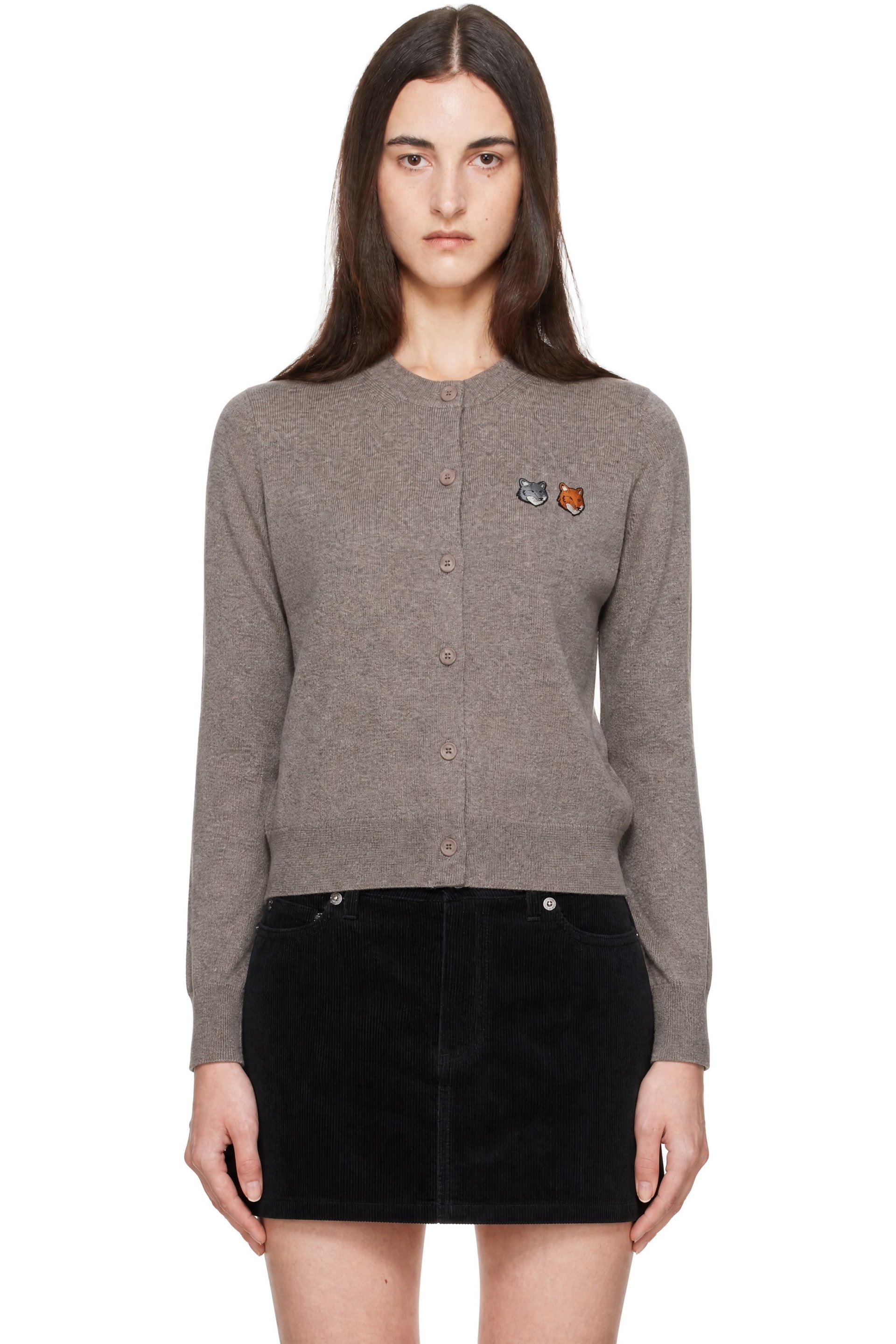 Maison Kitsuné - Taupe Double Fox Head Regular Cardigan