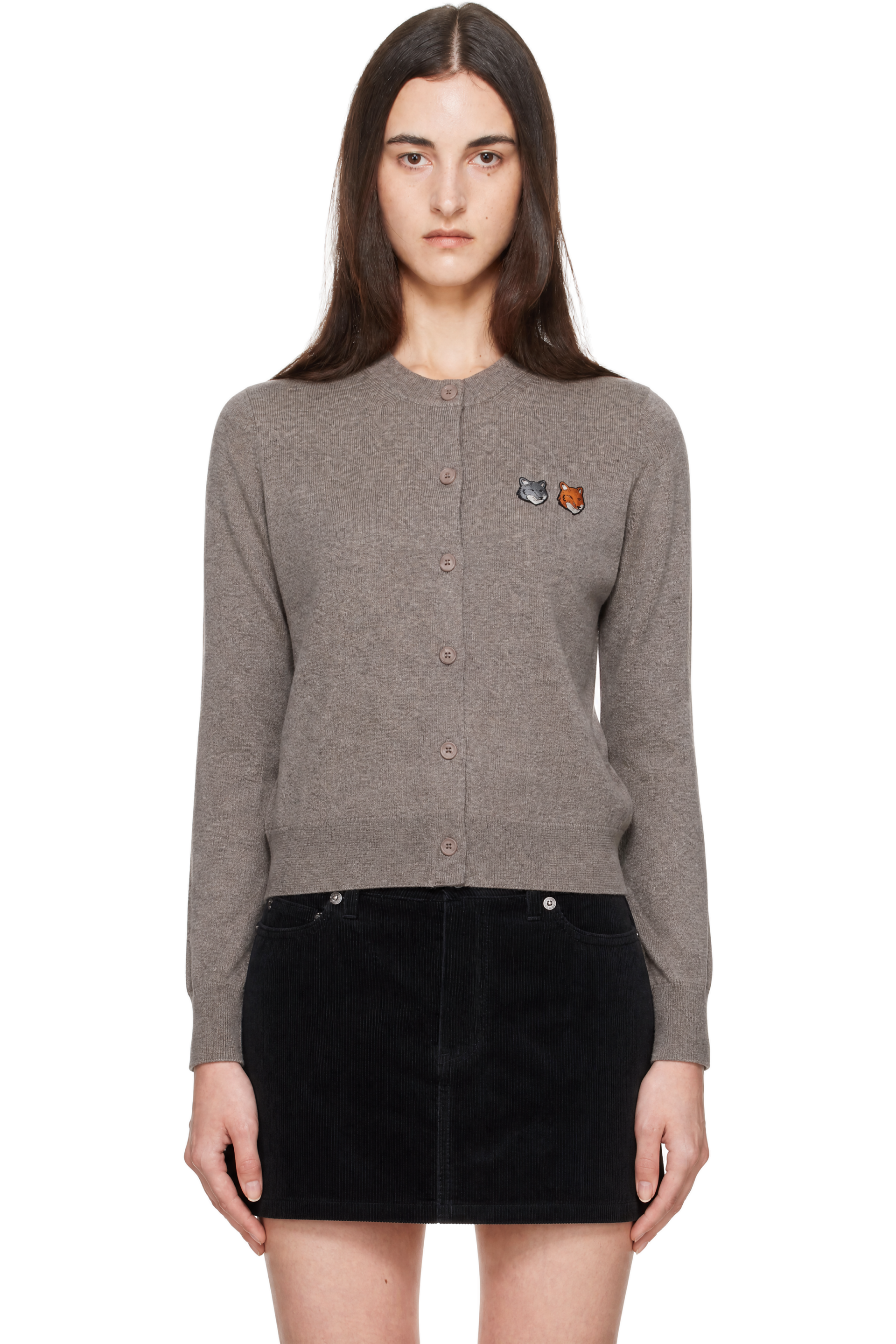 Maison Kitsuné - Taupe Double Fox Head Regular Cardigan