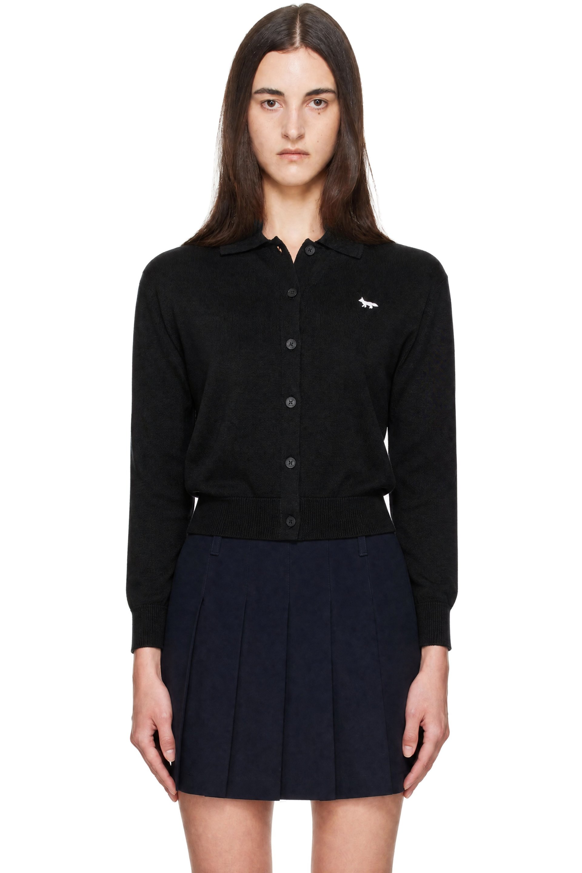 Maison Kitsuné - Black Profile Fox Merino Relaxed Polo Cardigan