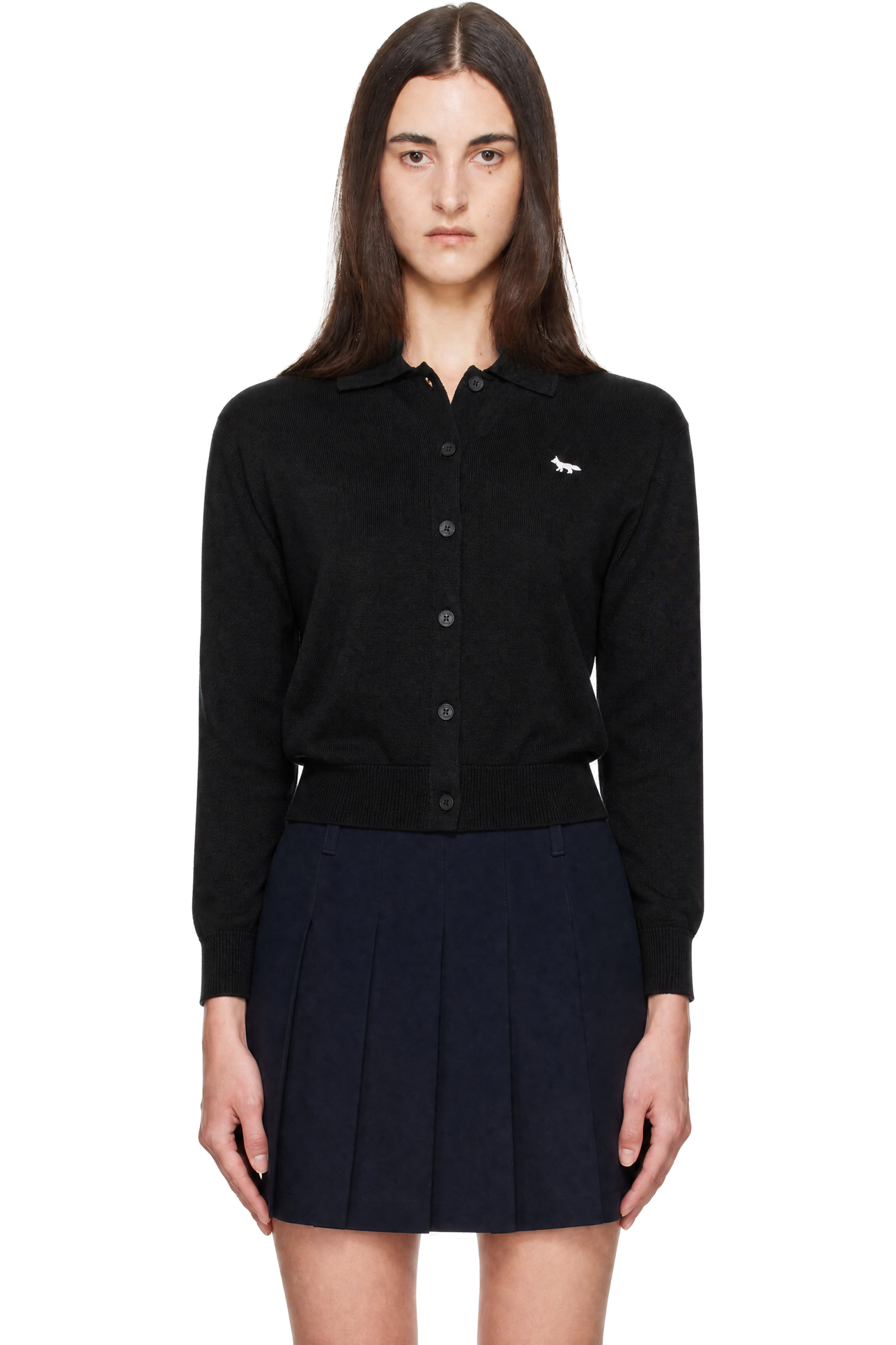 Maison Kitsuné - Black Profile Fox Merino Relaxed Polo Cardigan