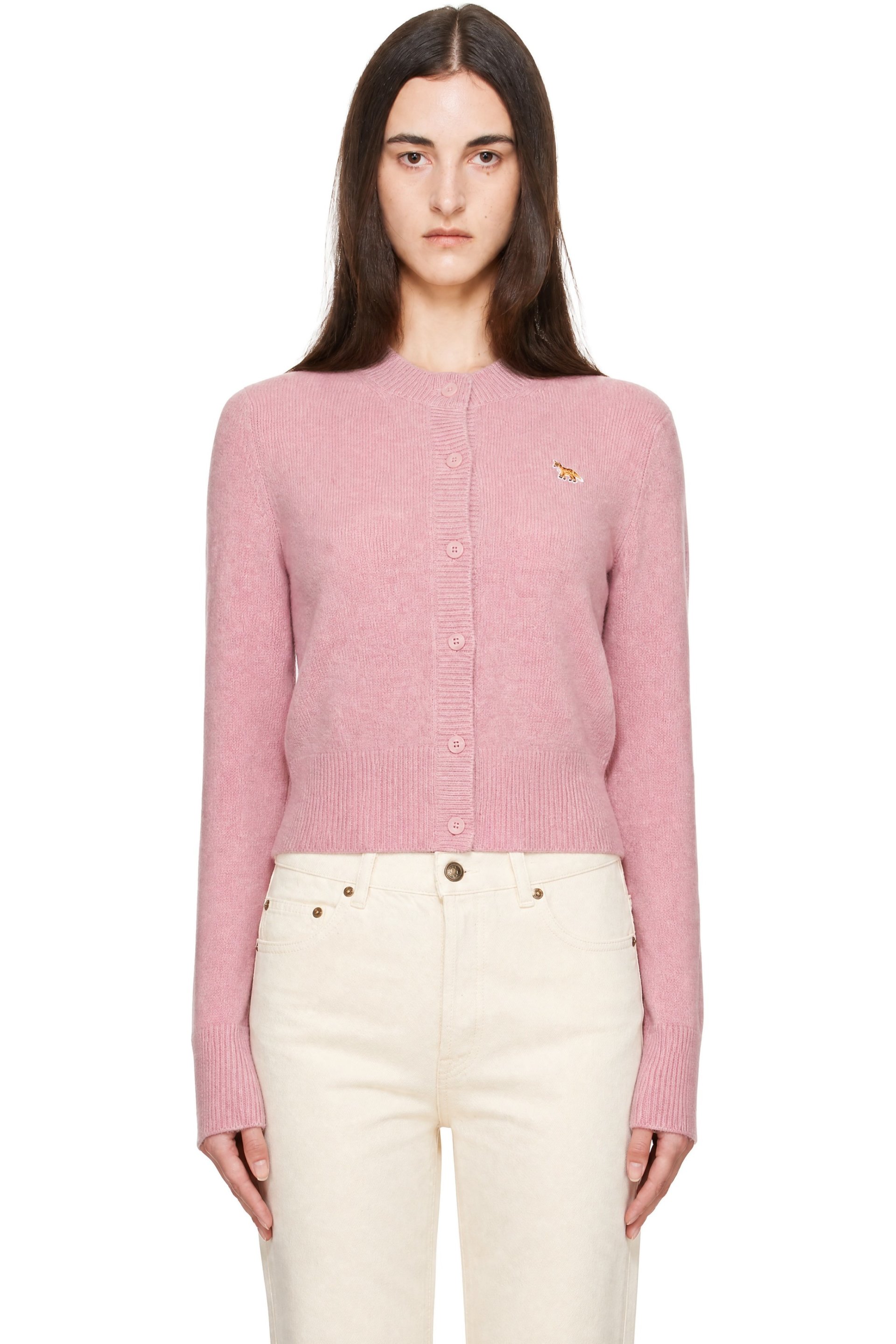 Maison Kitsuné - Pink Baby Fox Lambswool Fitted Cardigan