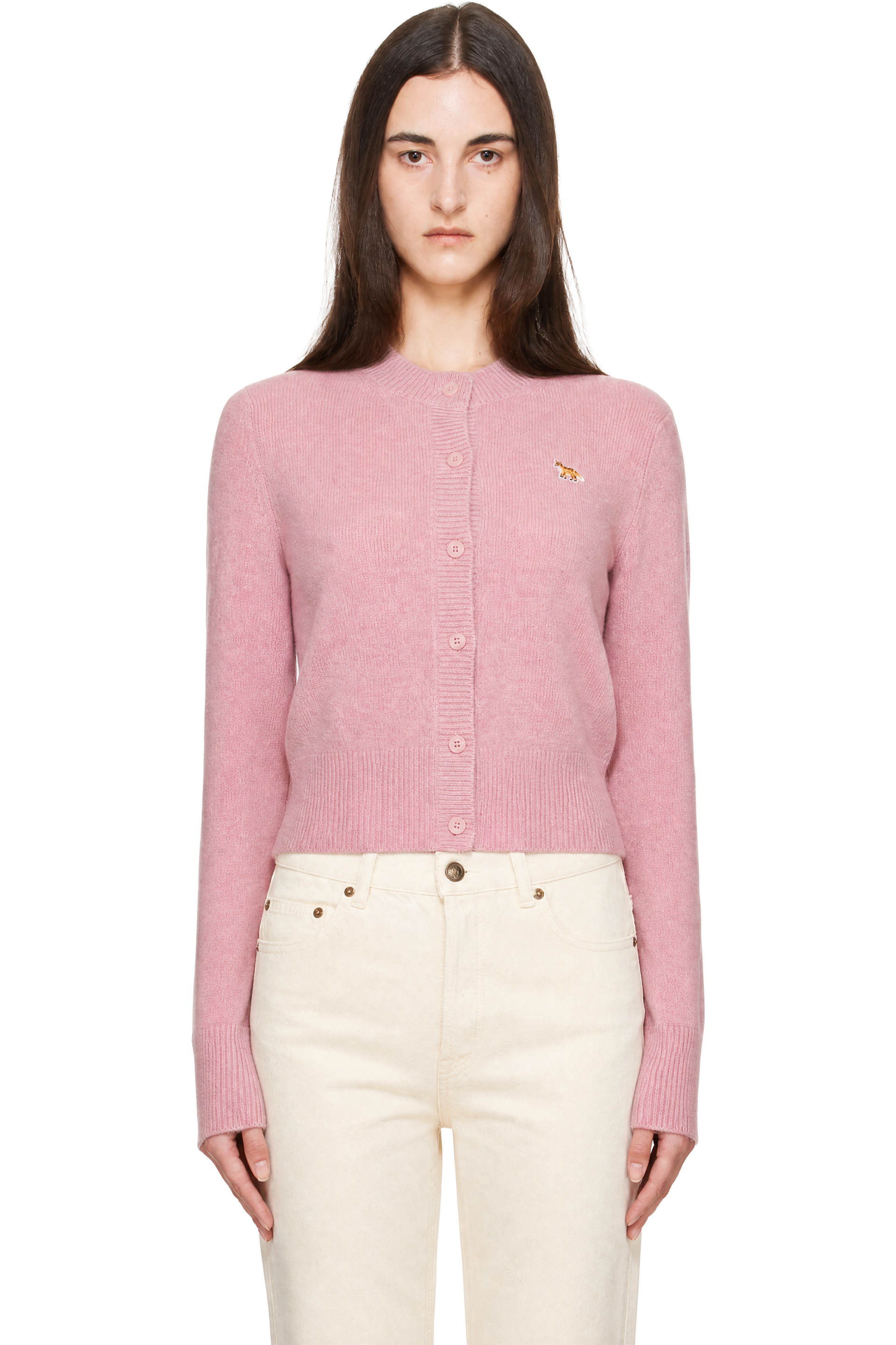 Maison Kitsuné - Pink Baby Fox Lambswool Fitted Cardigan