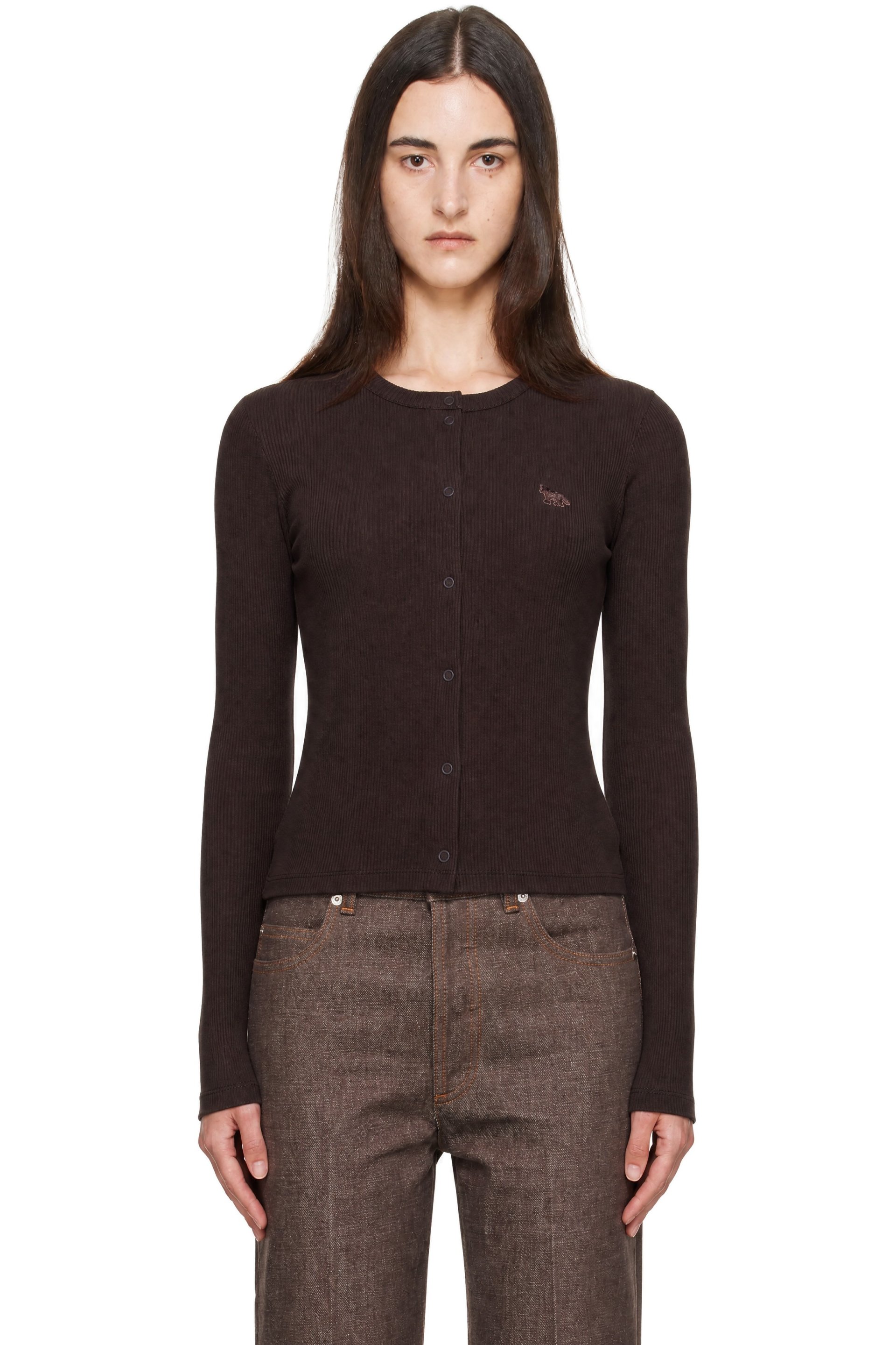 Maison Kitsuné - Brown Baby Fox Ribbed Cardigan