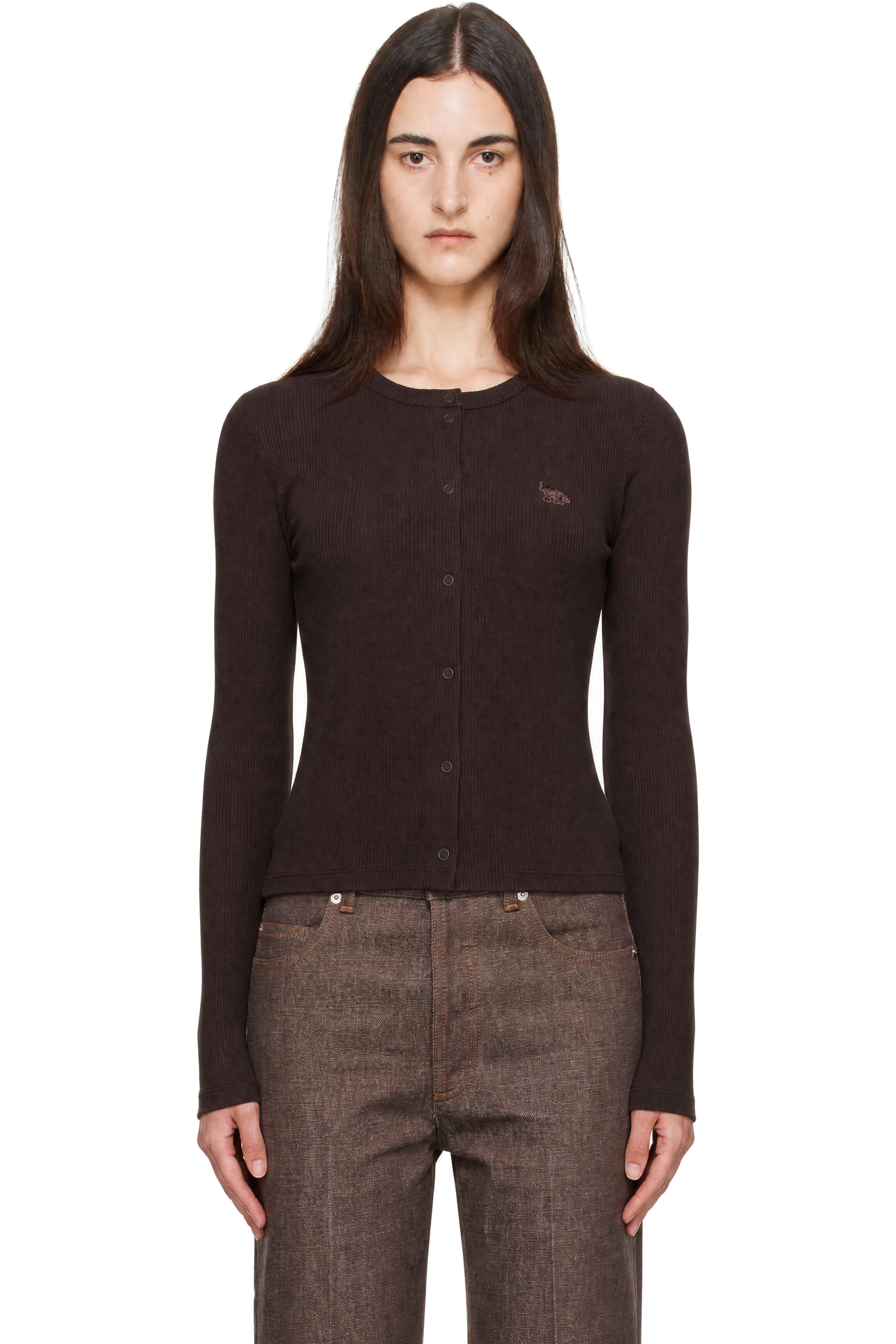 Maison Kitsuné - Brown Baby Fox Ribbed Cardigan