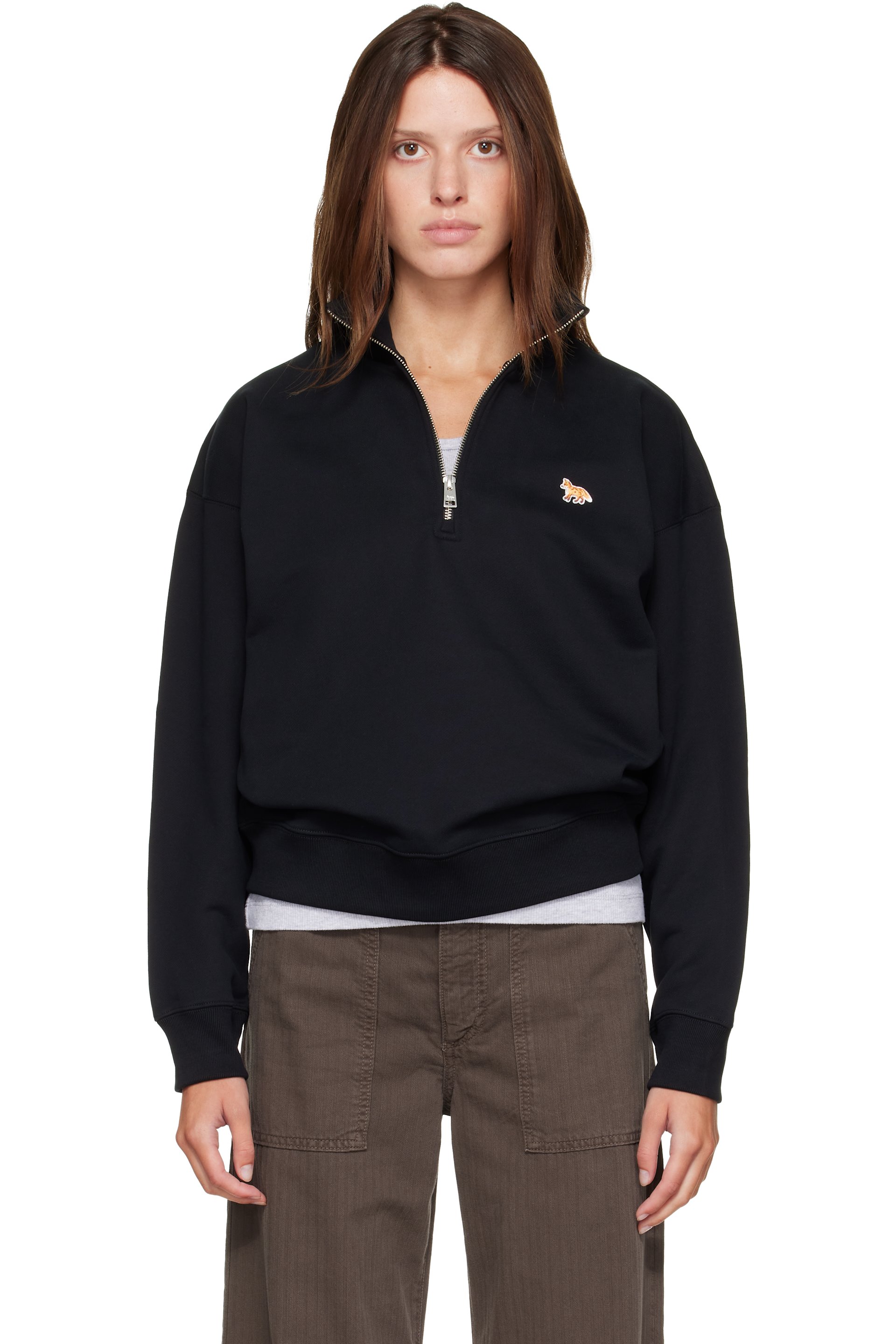 Maison Kitsuné - Black Baby Fox Half Zipped Sweatshirt